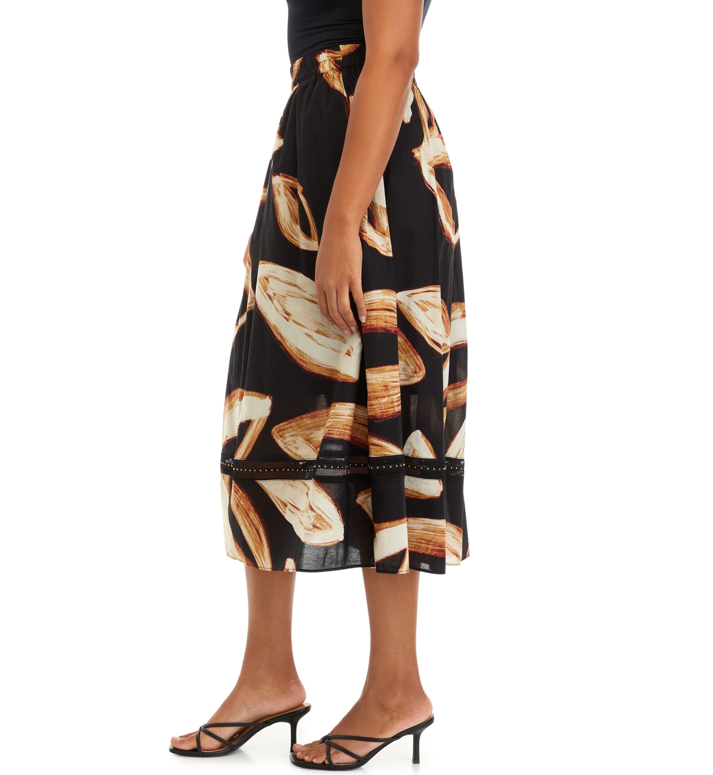 Womens Leaf Print A-Line Skirt 
