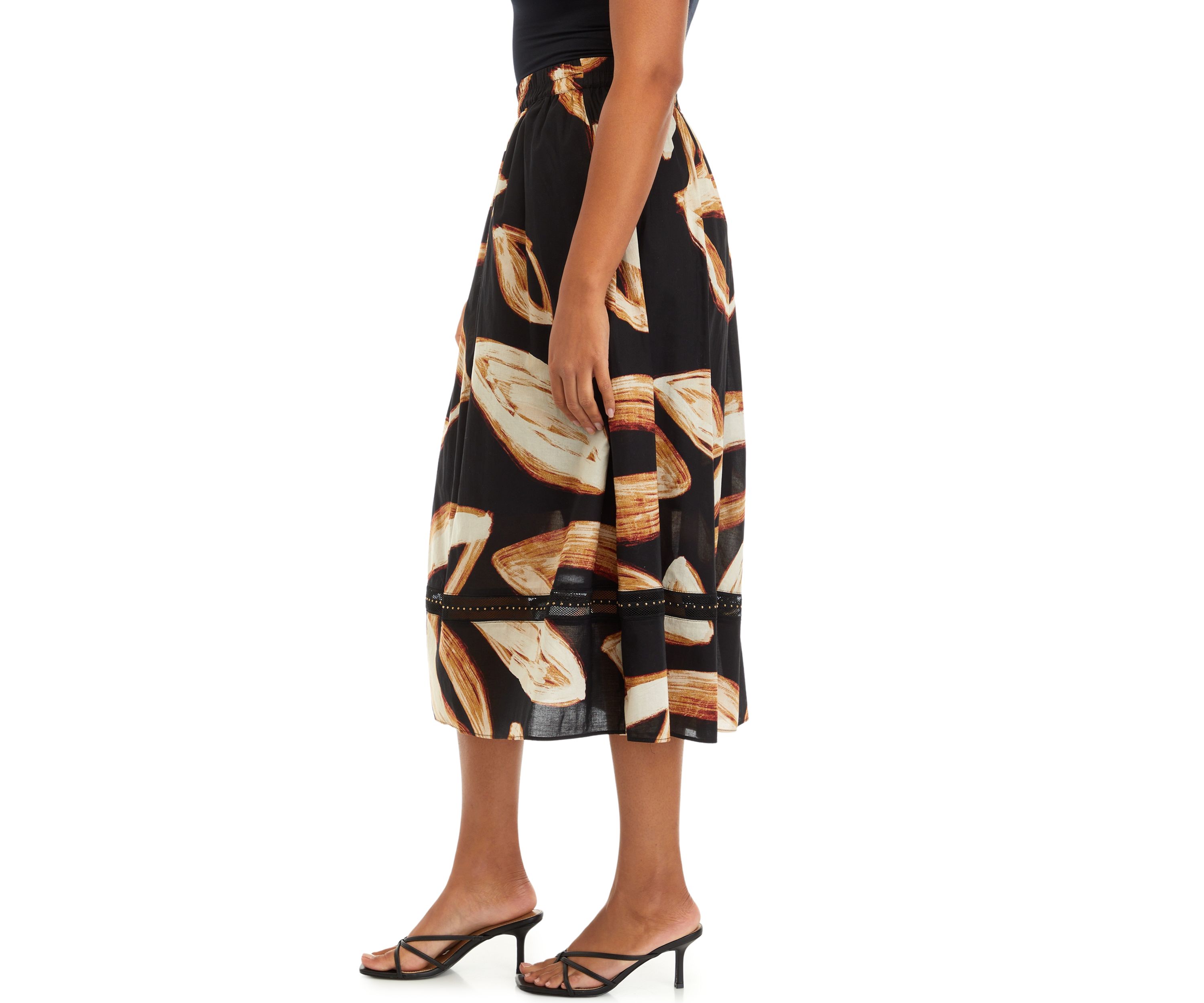 Womens Leaf Print A-Line Skirt 