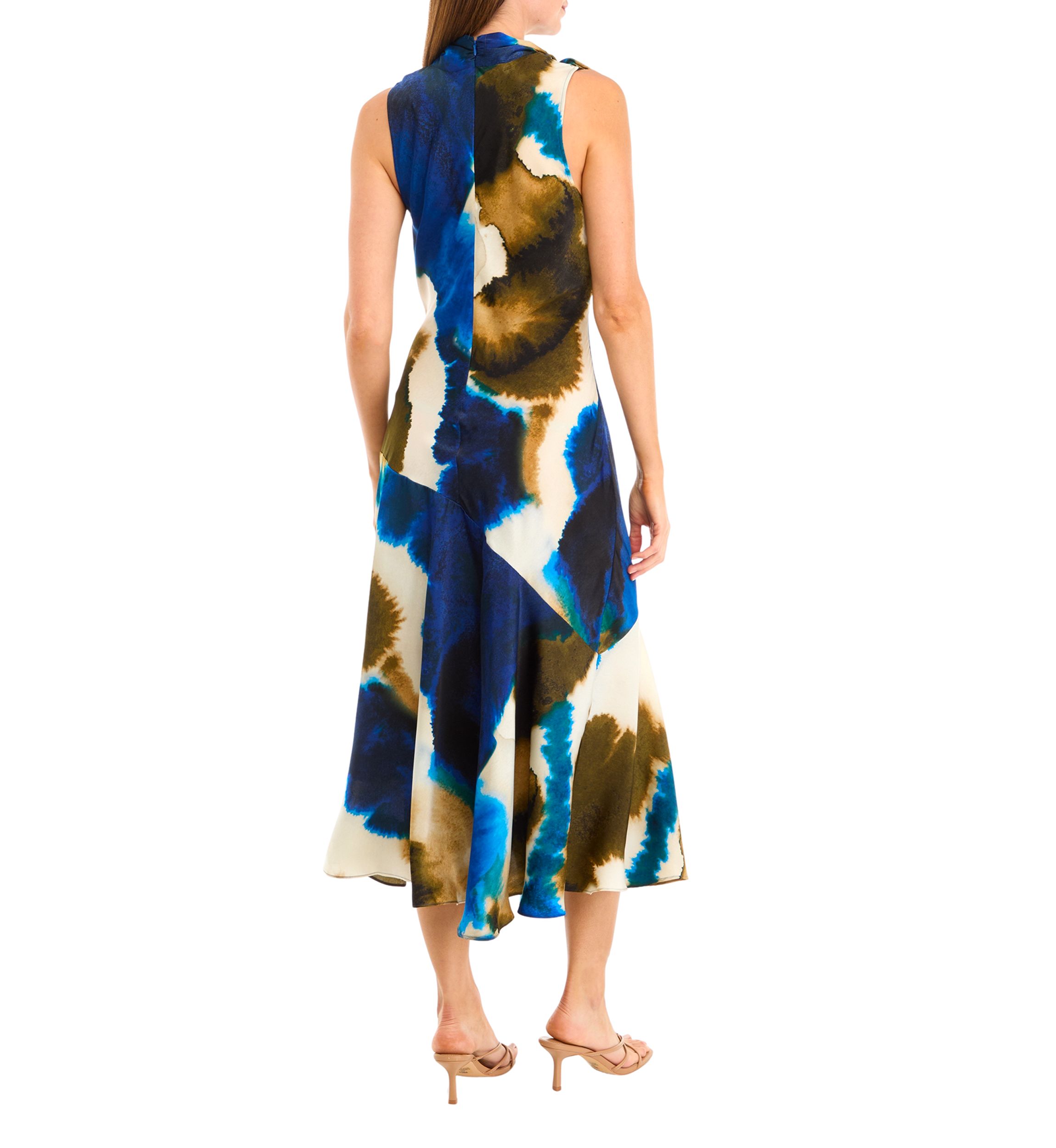 Womens Sleeveless Tie Neck Tie Dye Dress