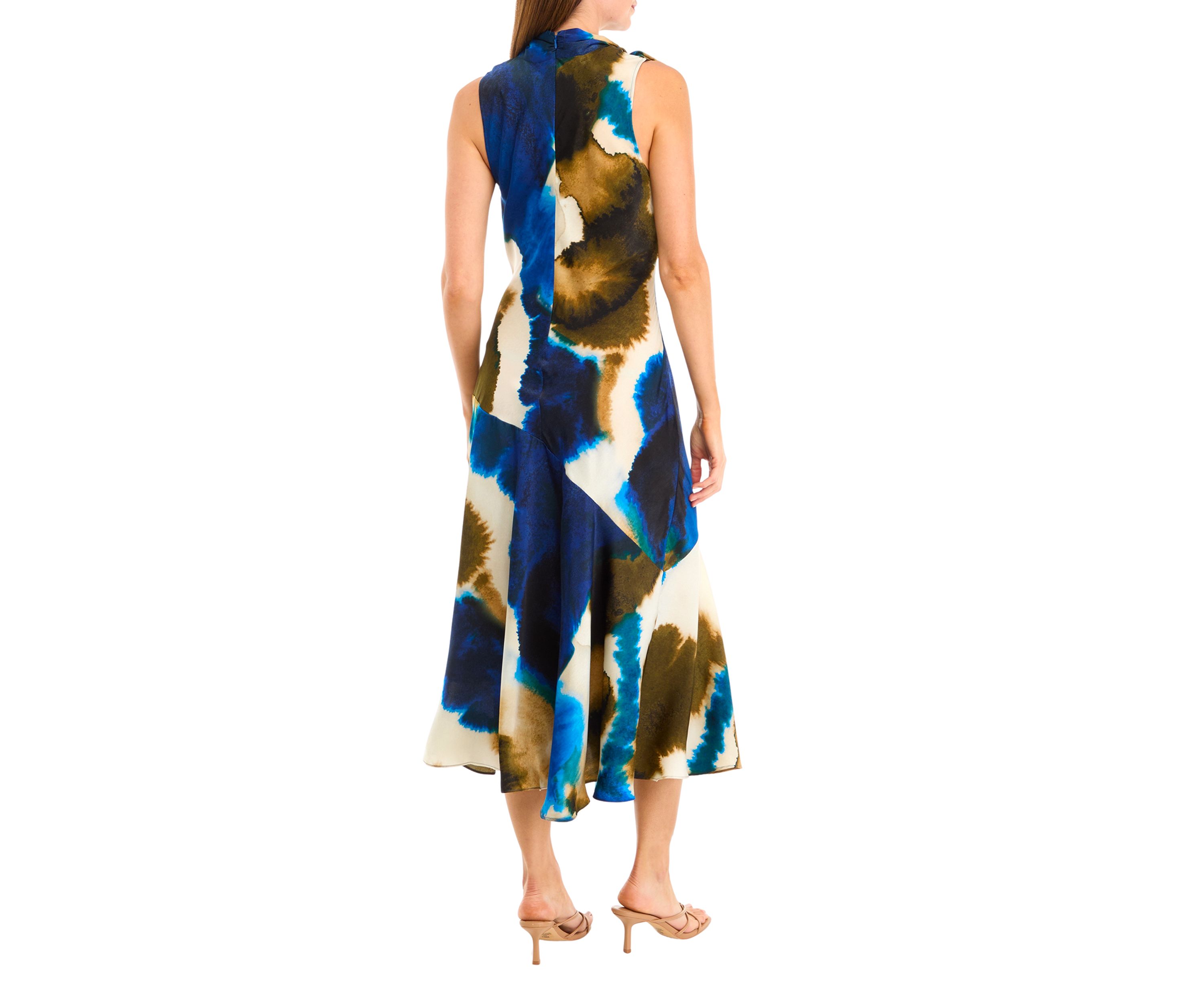 Womens Sleeveless Tie Neck Tie Dye Dress