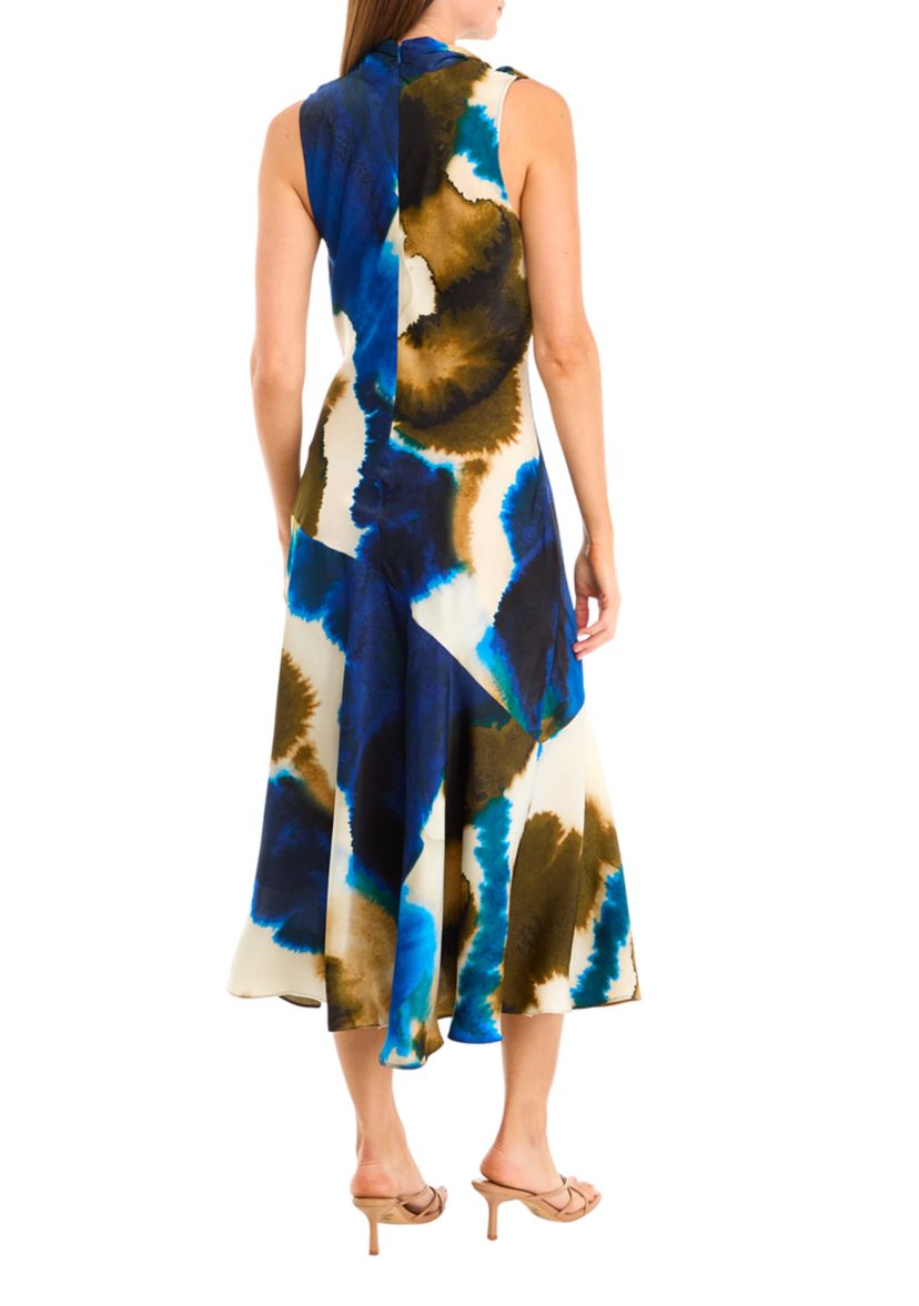 Womens Sleeveless Tie Neck Tie Dye Dress