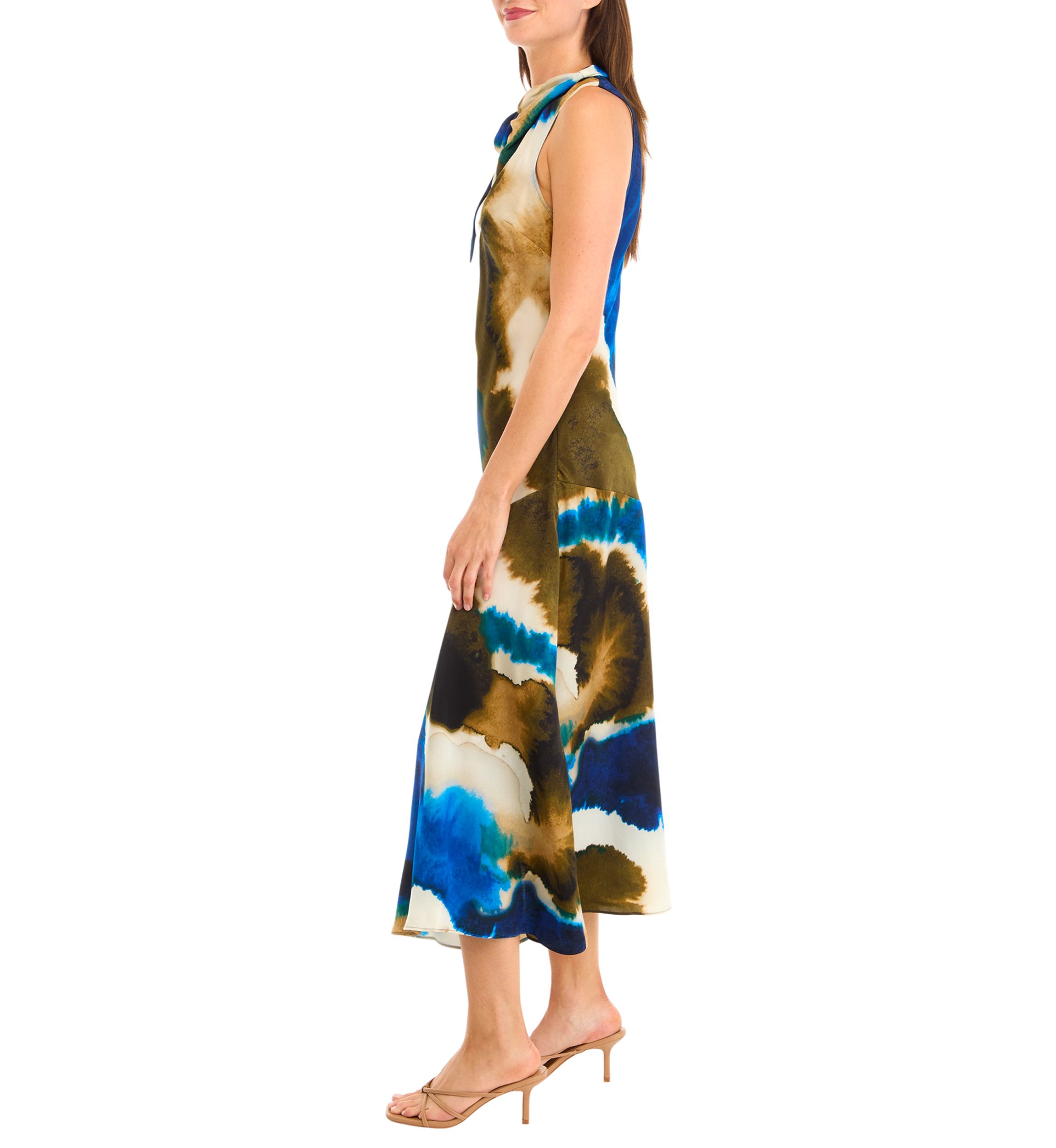 Womens Sleeveless Tie Neck Tie Dye Dress