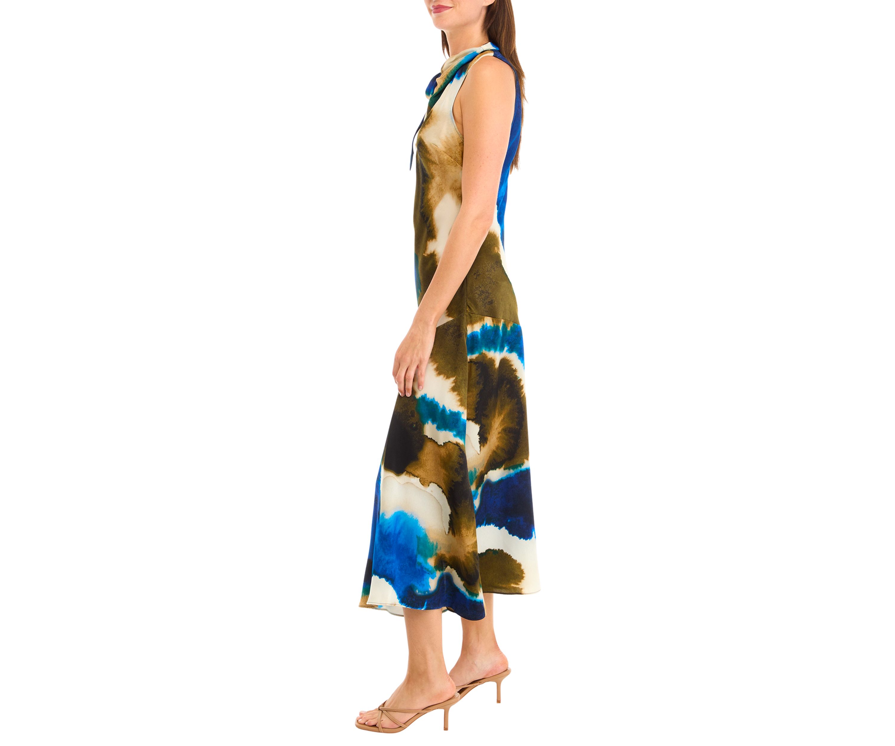 Womens Sleeveless Tie Neck Tie Dye Dress