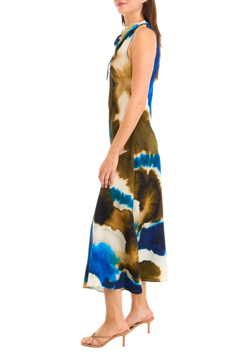 Womens Sleeveless Tie Neck Tie Dye Dress