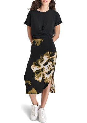 DKNY Women's Short Sleeve 2fer Border Print Dress