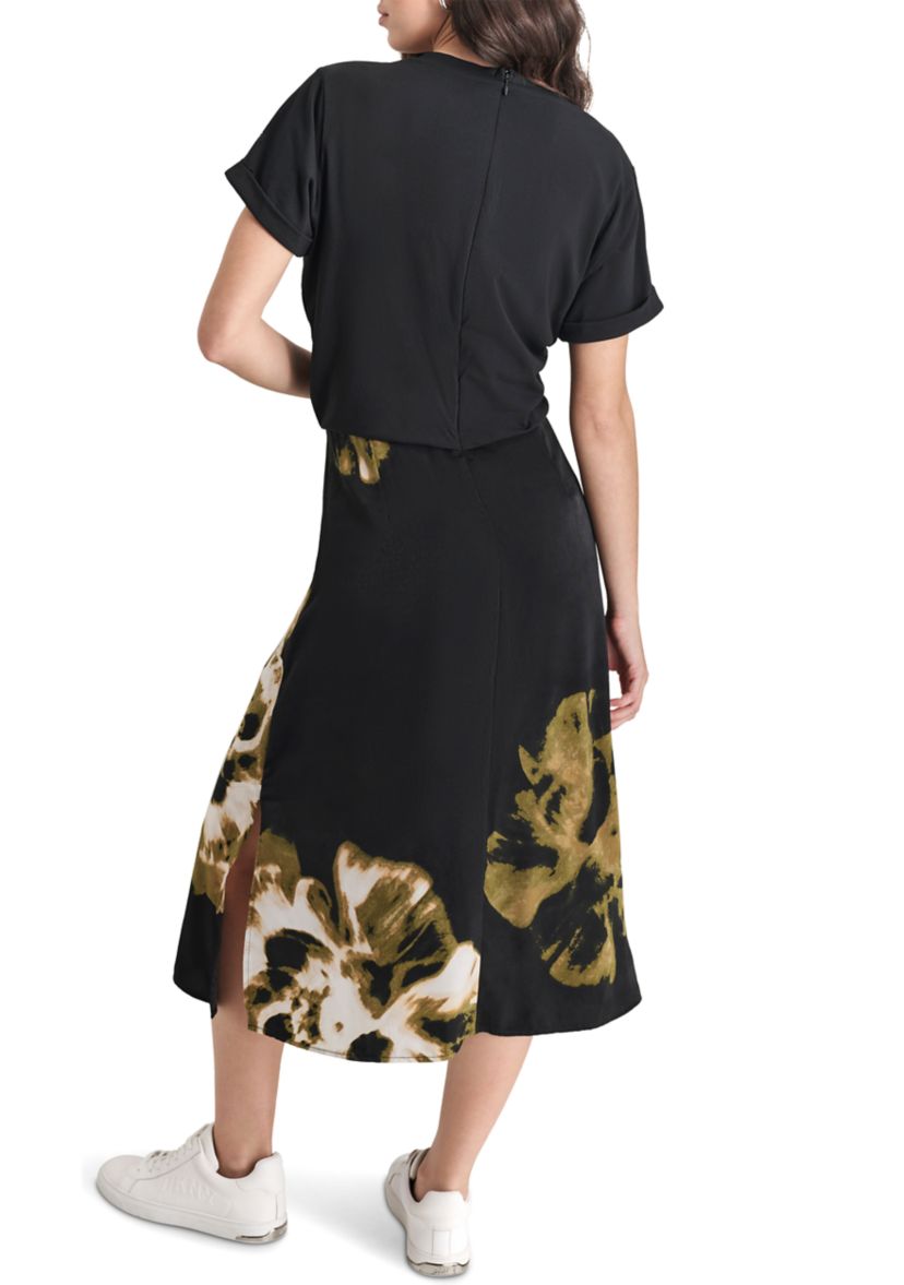 Womens Short Sleeve 2fer Border Print Dress