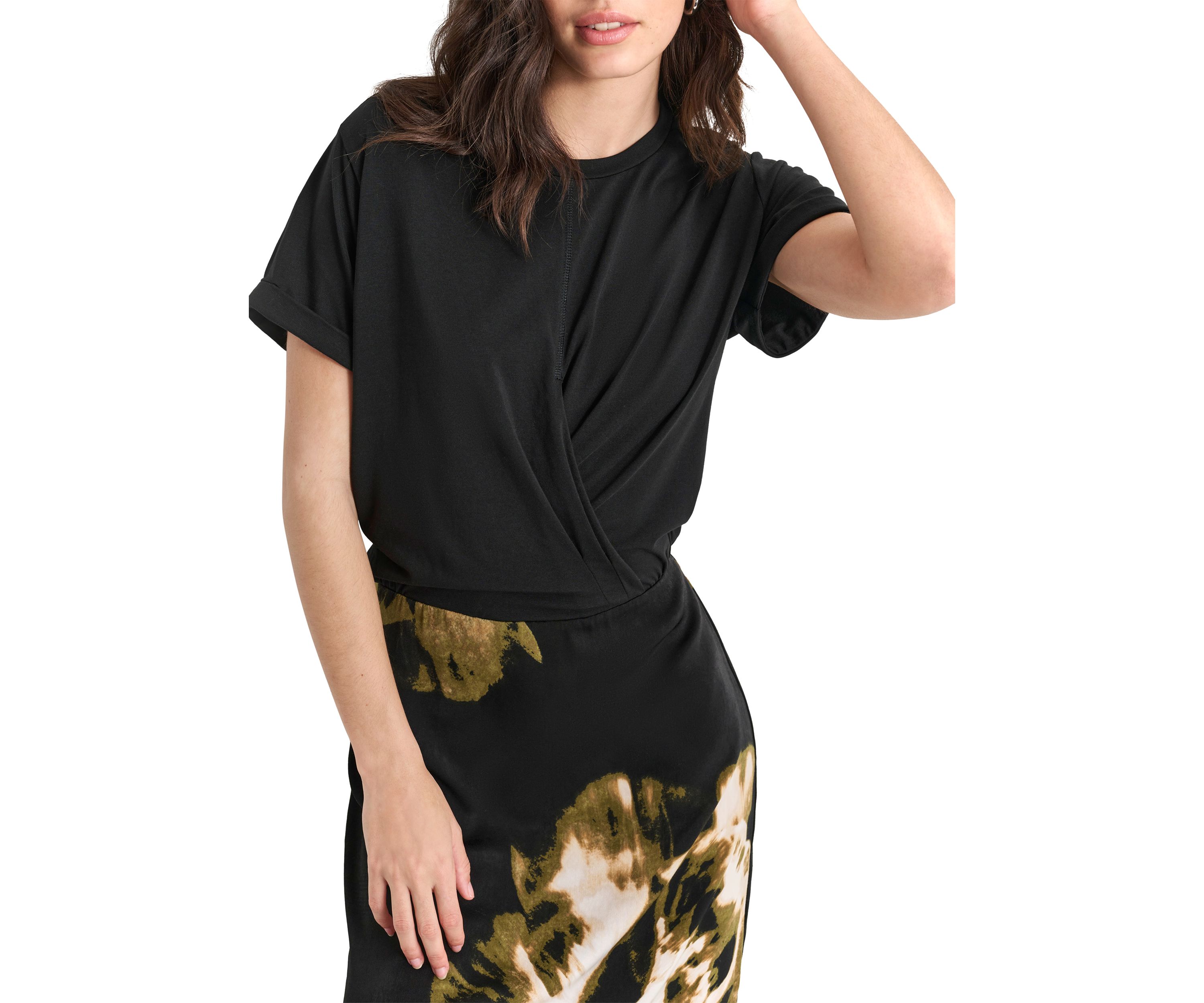 Womens Short Sleeve 2fer Border Print Dress