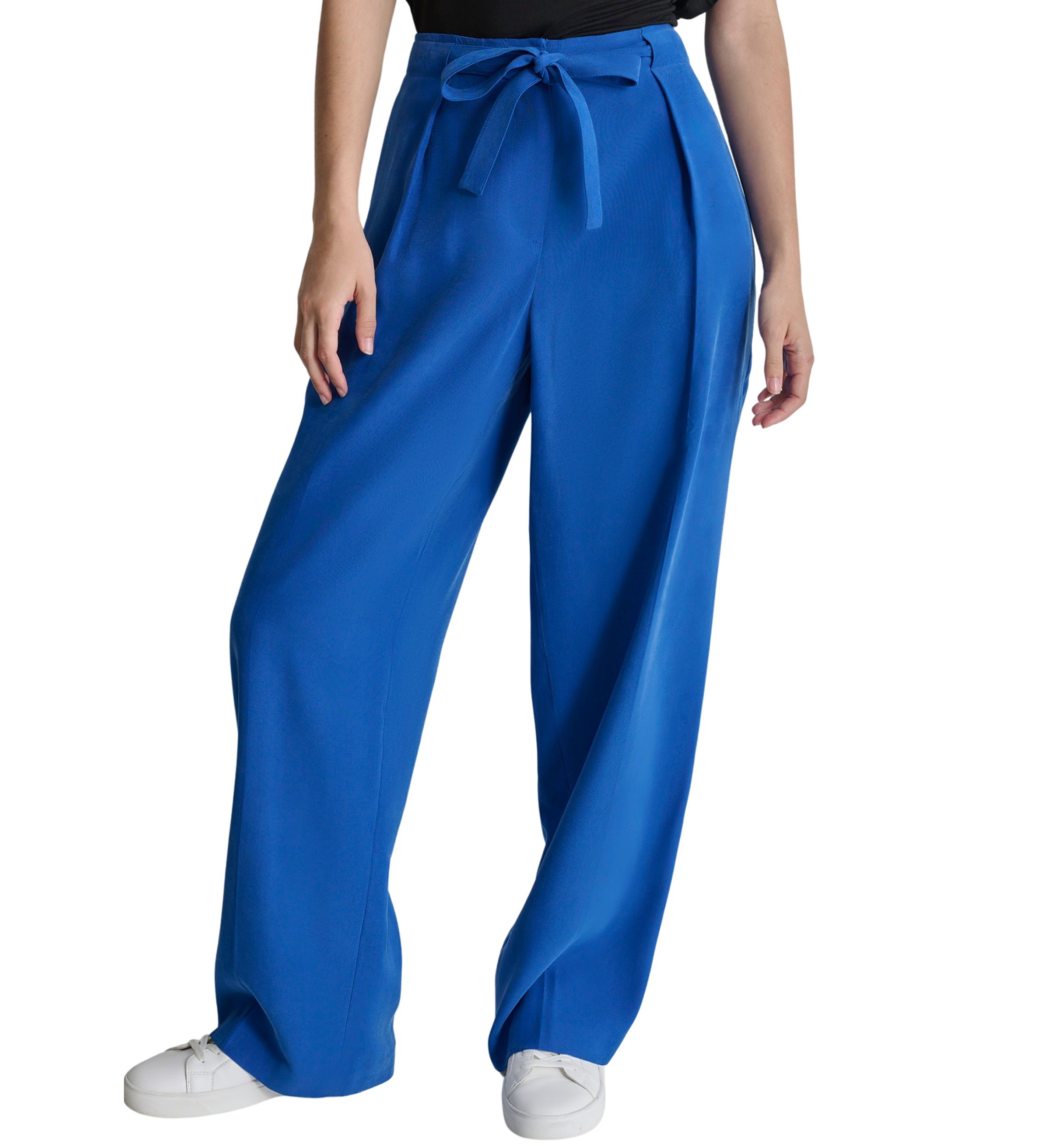 Womens Tie Waist Pleated Pants