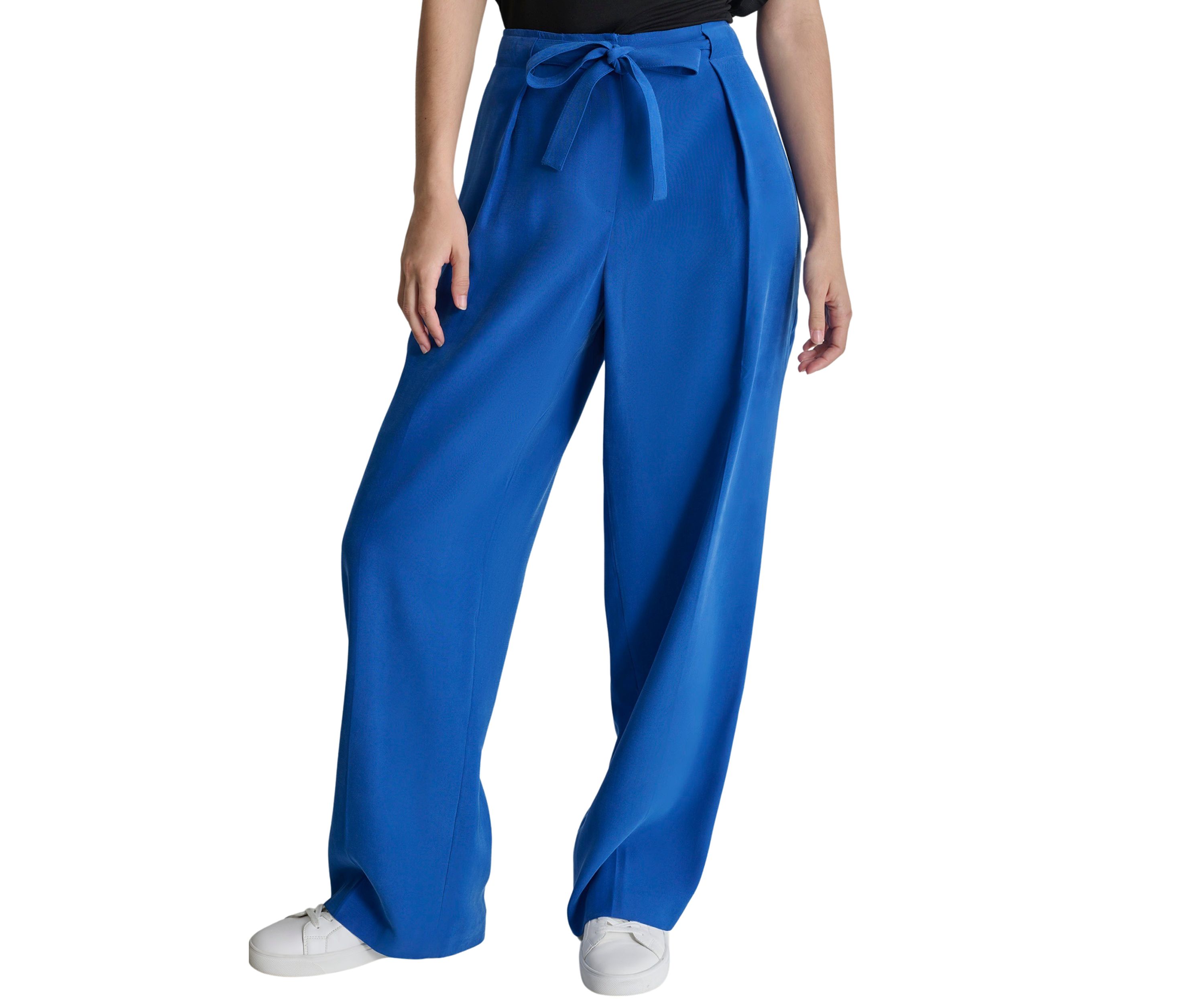 Womens Tie Waist Pleated Pants