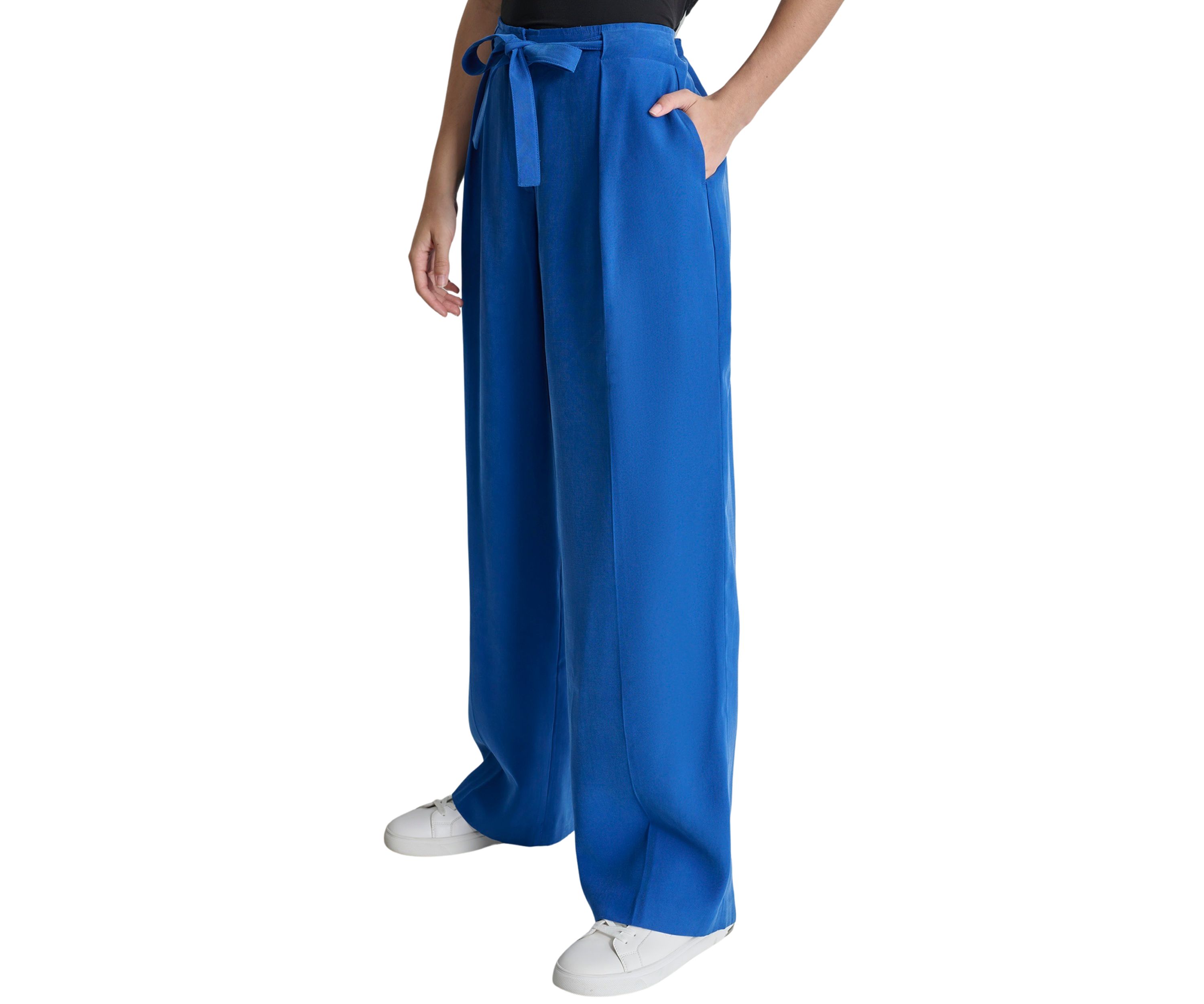 Womens Tie Waist Pleated Pants