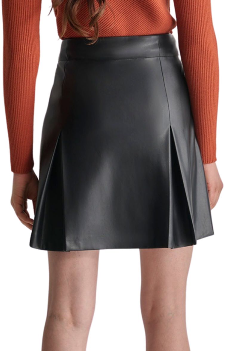 Womens Zipper Detail Pleated Vegan Leather Skirt
