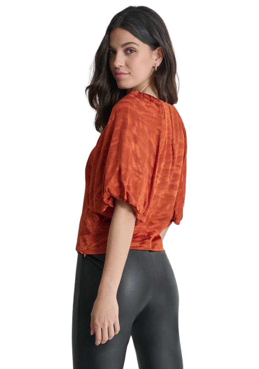 Womens Puff Sleeve Animal Jacquard Blouse
