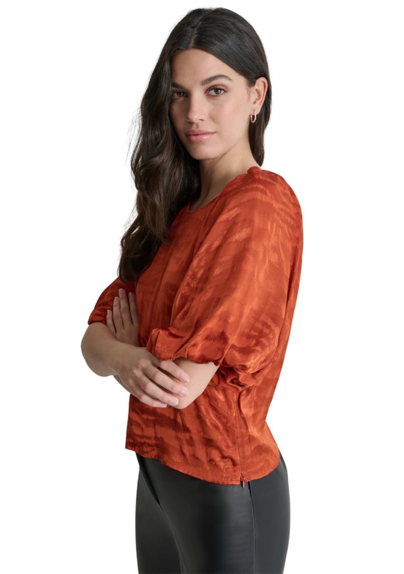 Womens Puff Sleeve Animal Jacquard Blouse