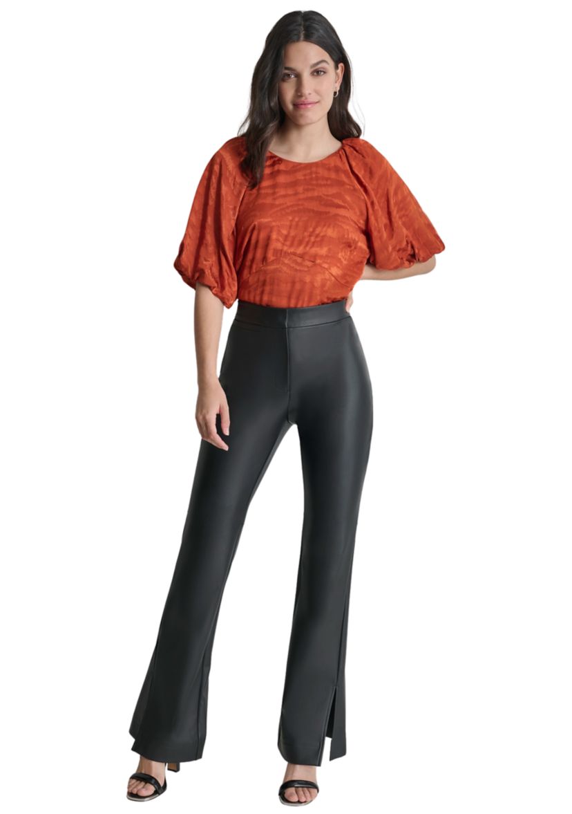 Womens Puff Sleeve Animal Jacquard Blouse