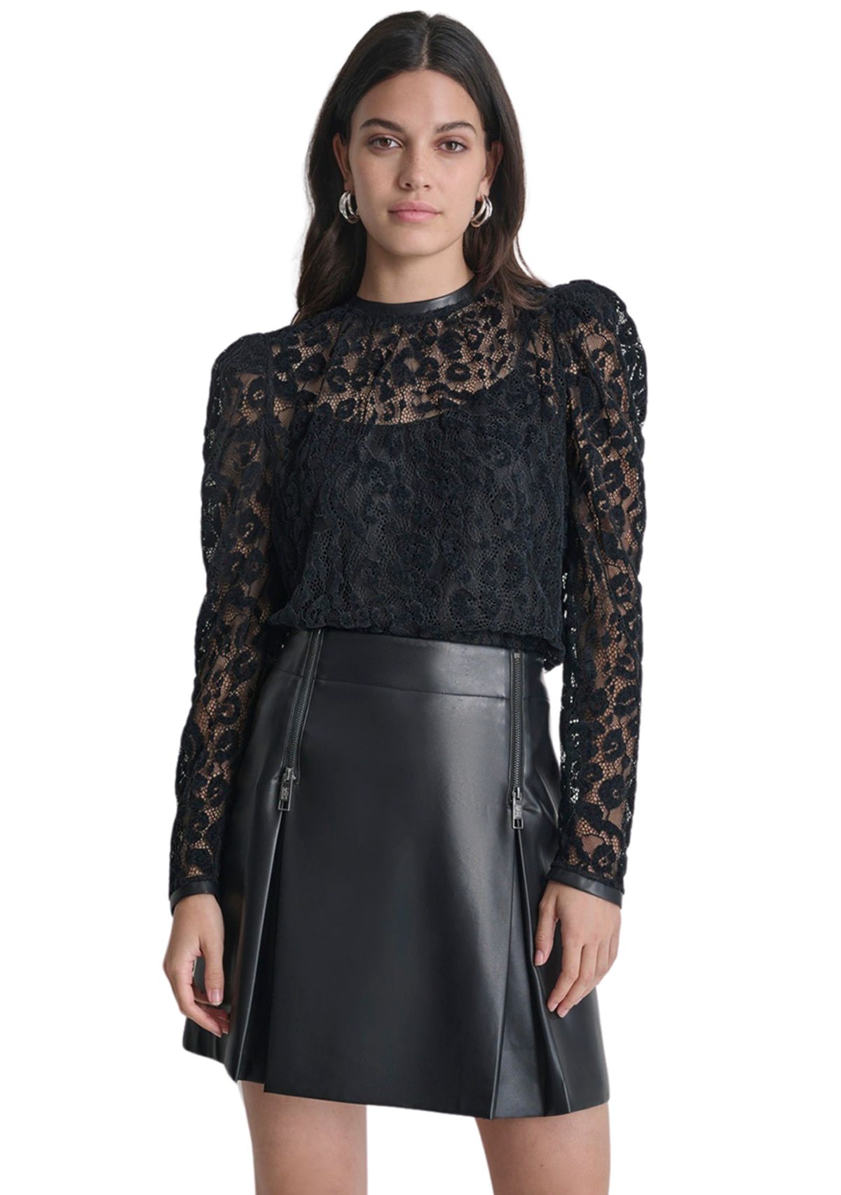 Womens Ruch Sleeve Lace Top