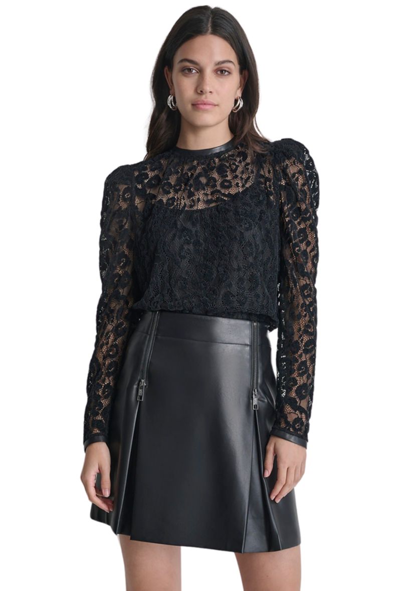 Womens Ruch Sleeve Lace Top