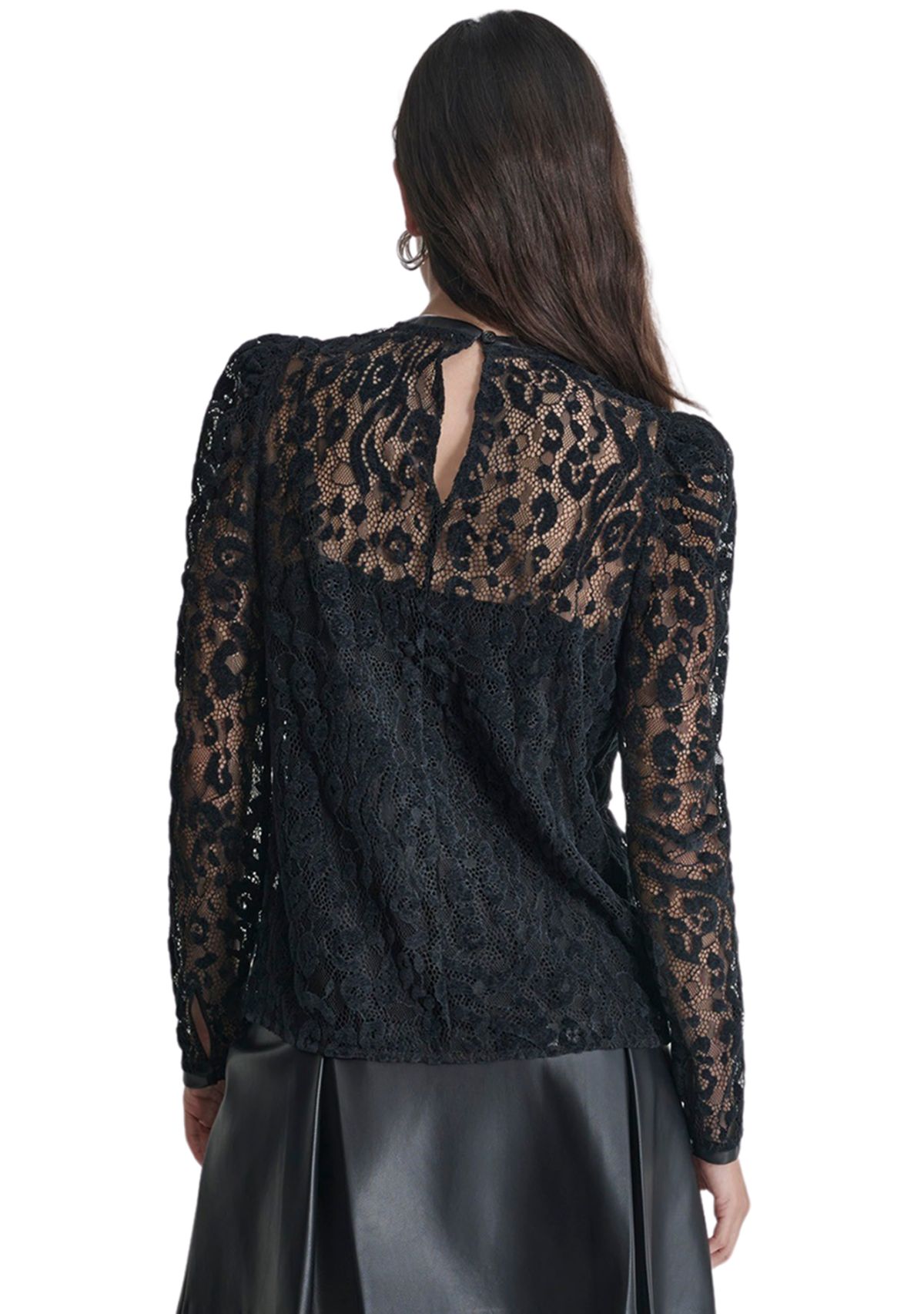 Womens Ruch Sleeve Lace Top
