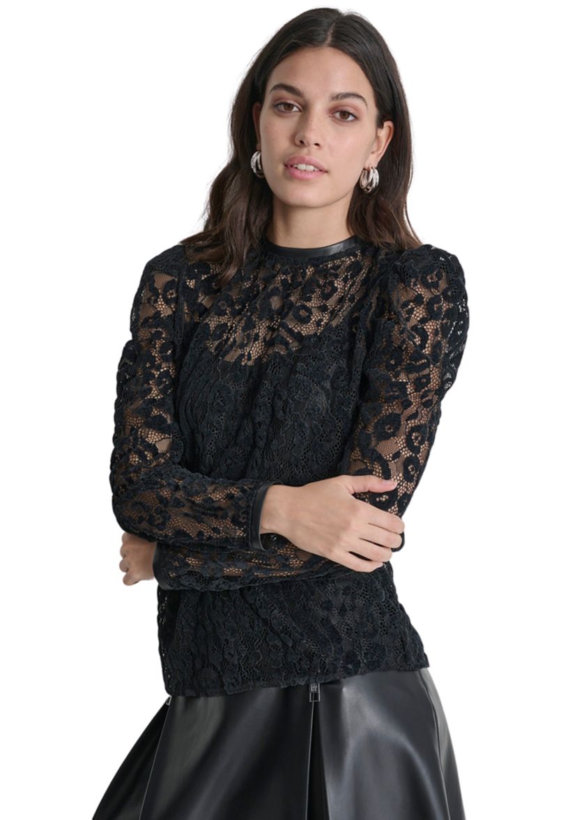 Womens Ruch Sleeve Lace Top