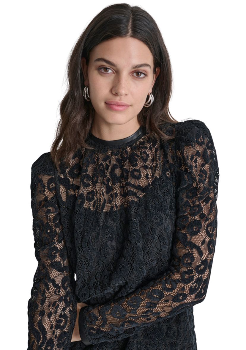 Womens Ruch Sleeve Lace Top