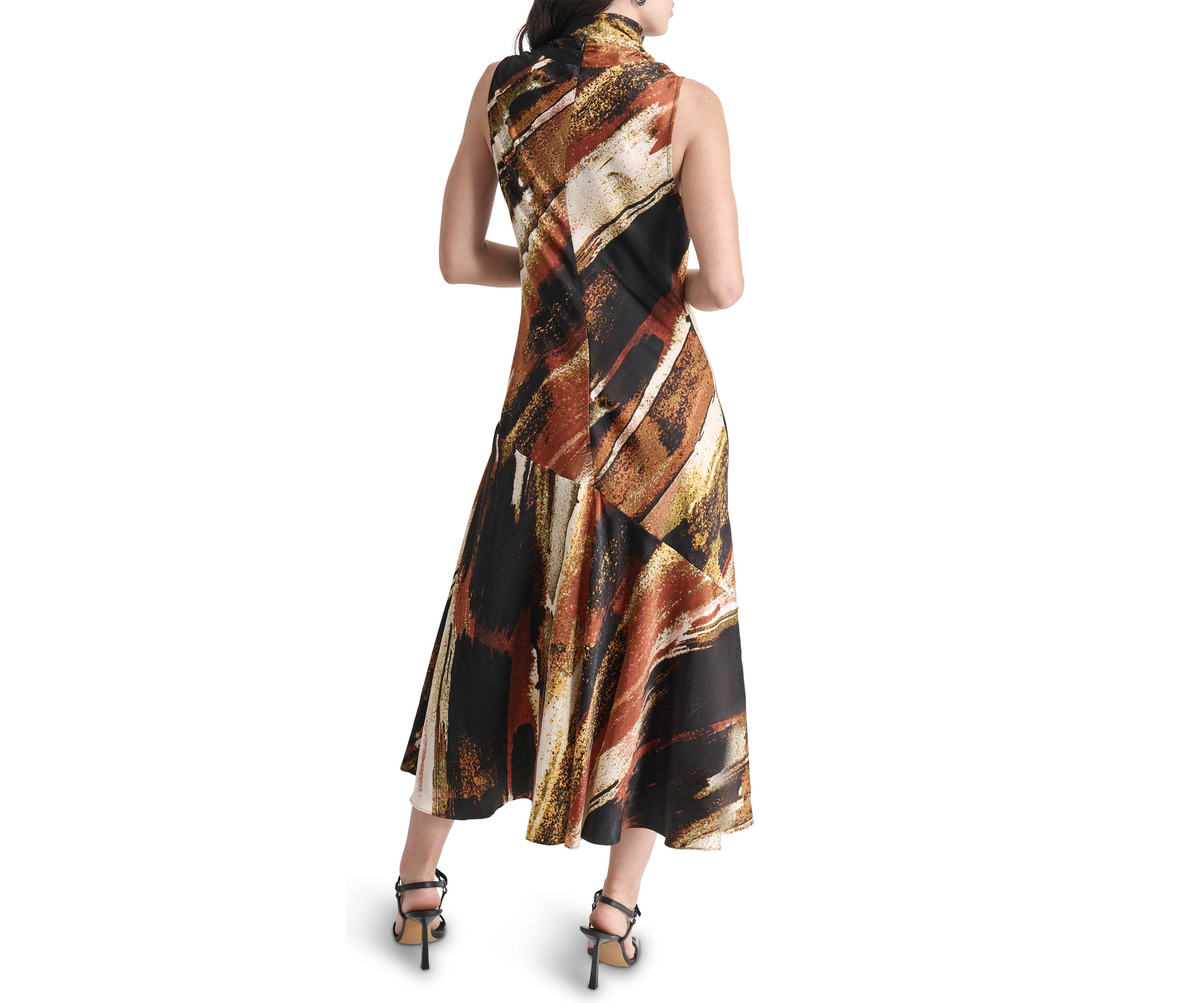 Womens Sleeveless Tie Neck Satin Dress
