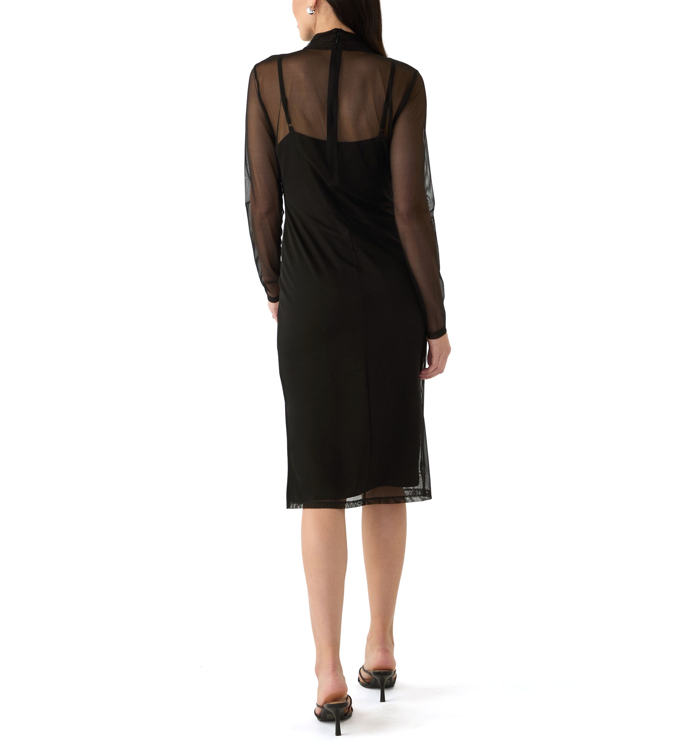 Womens Long Sleeve Mock Neck Mesh Dress