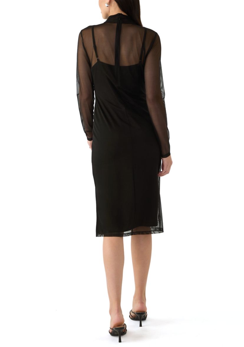Womens Long Sleeve Mock Neck Mesh Dress