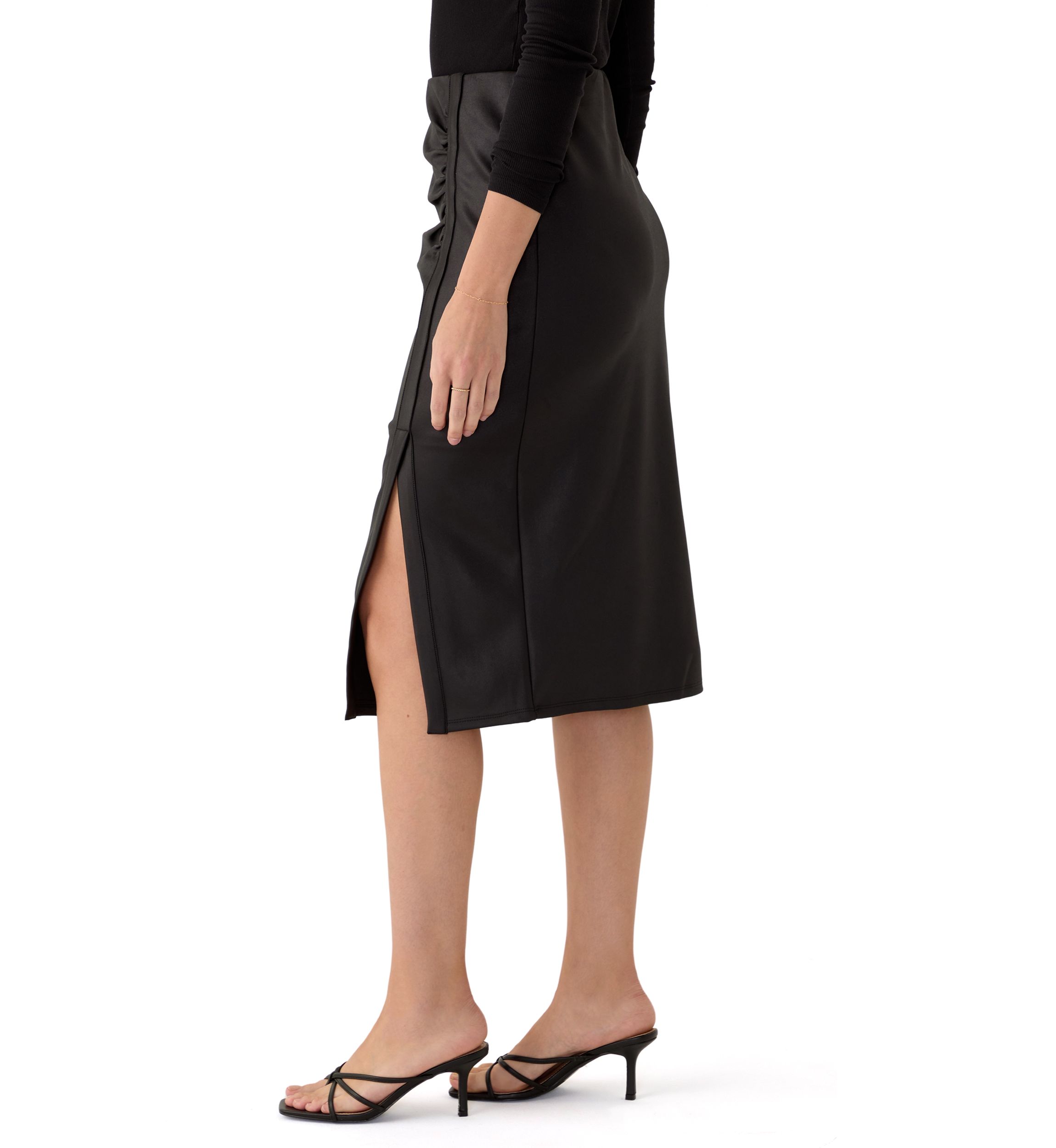 Womens Side Ruched Coated Skirt 