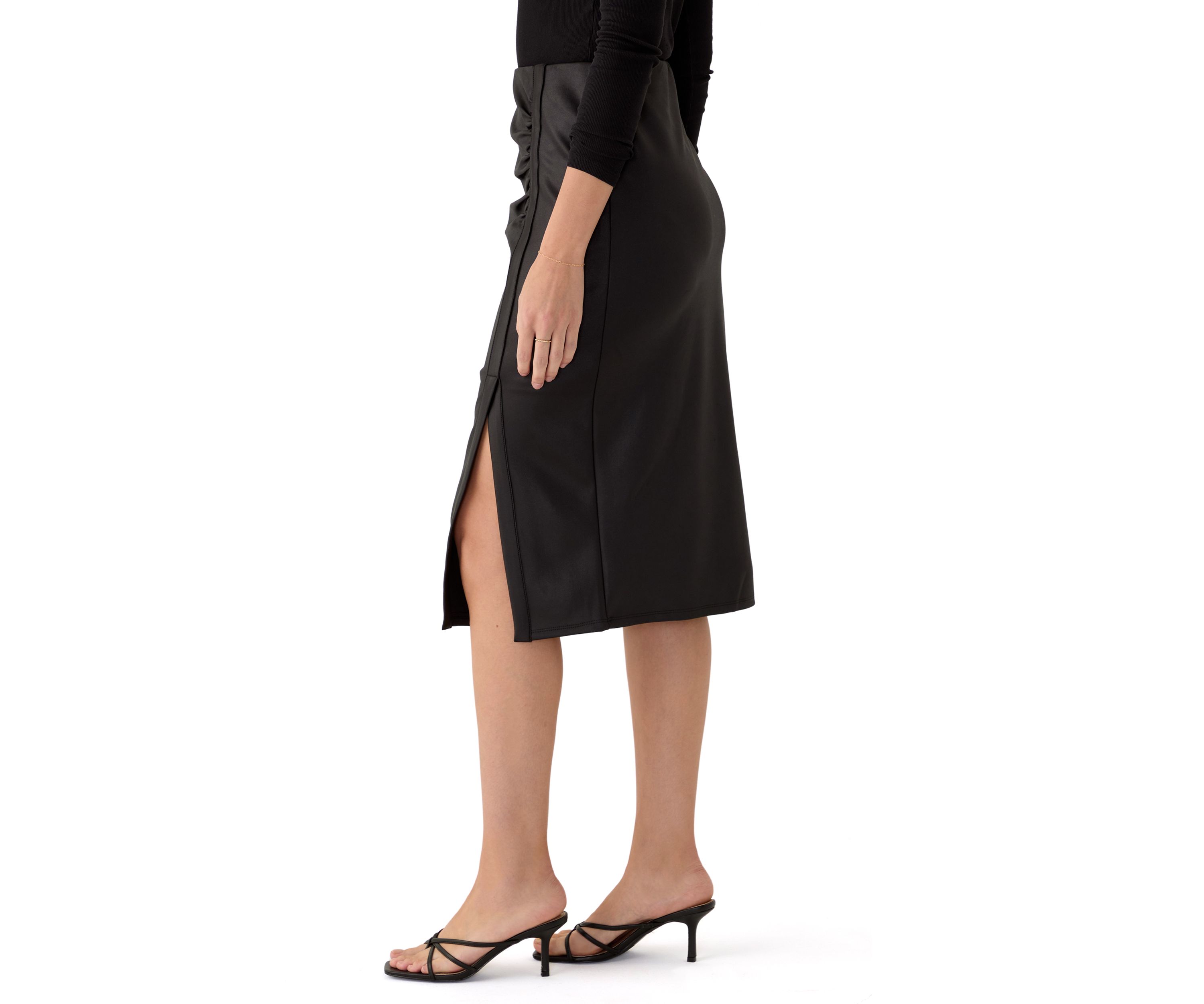 Womens Side Ruched Coated Skirt 