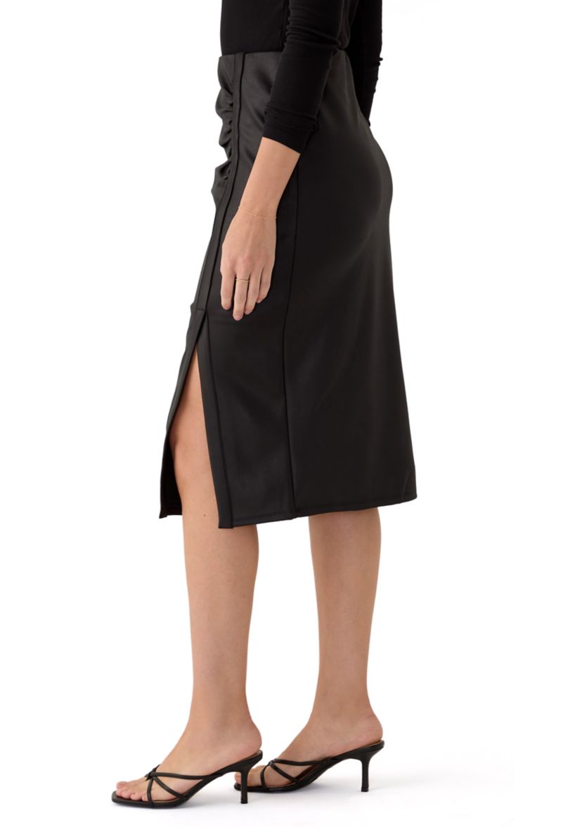 Womens Side Ruched Coated Skirt 
