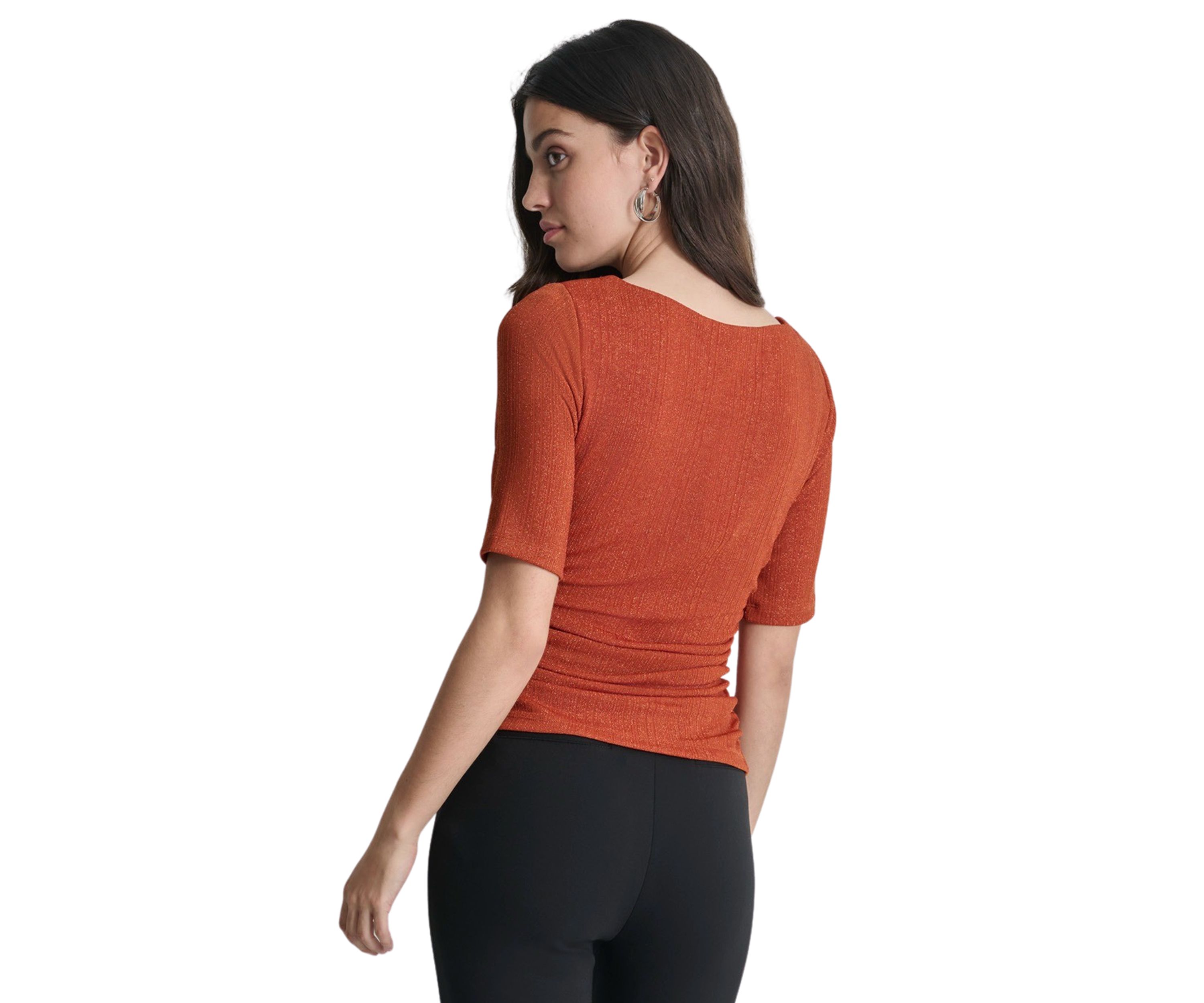 Womens Elbow Sleeve Metallic Knit Blouse