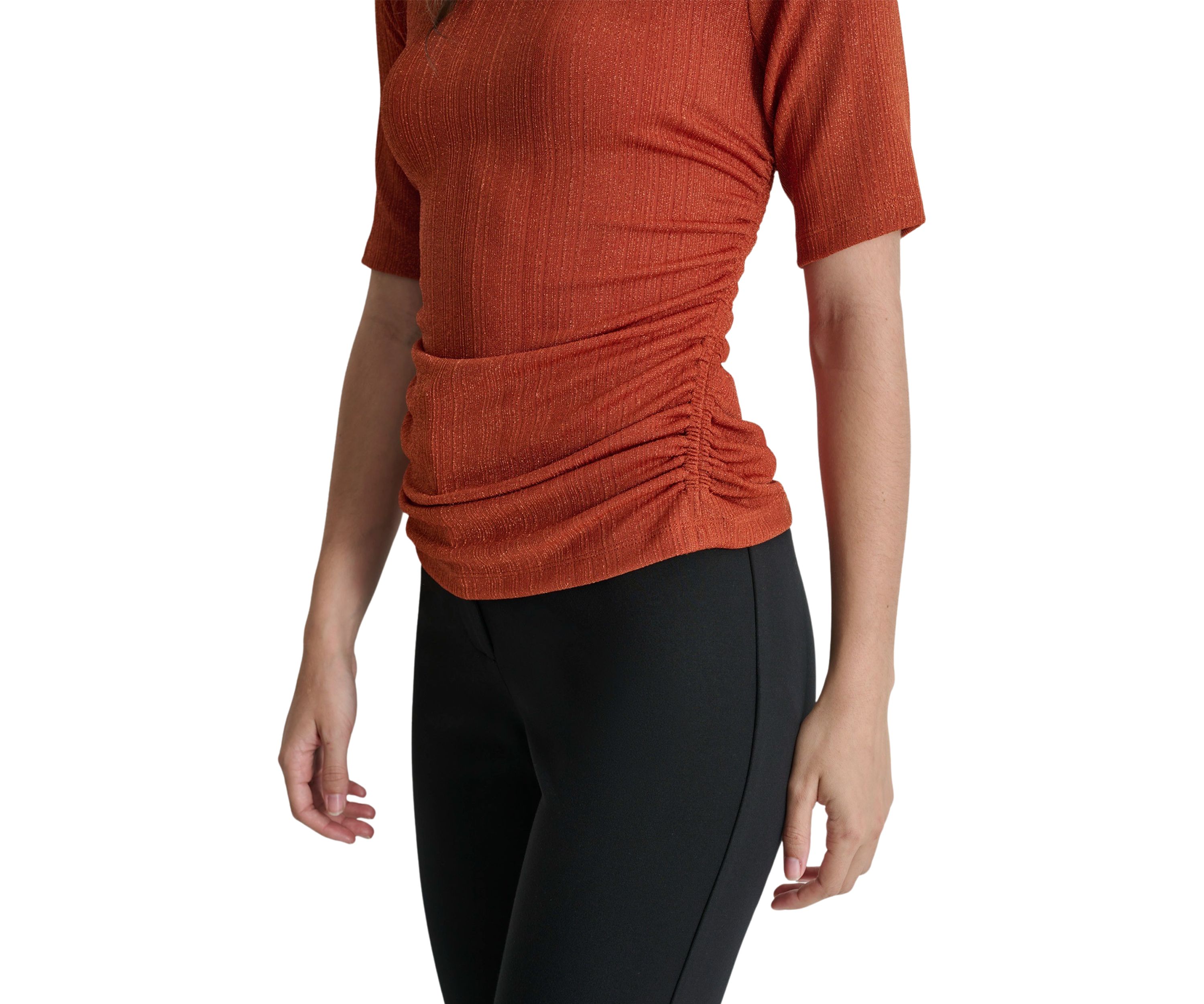 Womens Elbow Sleeve Metallic Knit Blouse