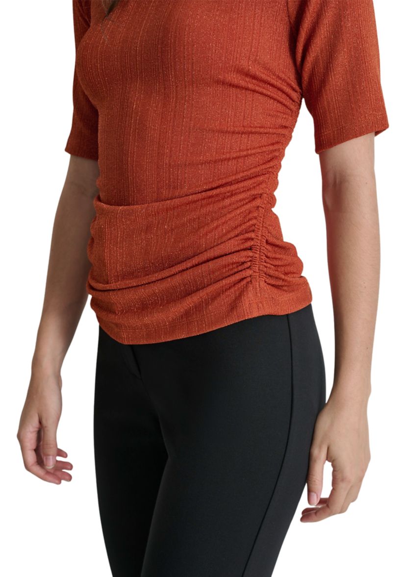 Womens Elbow Sleeve Metallic Knit Blouse