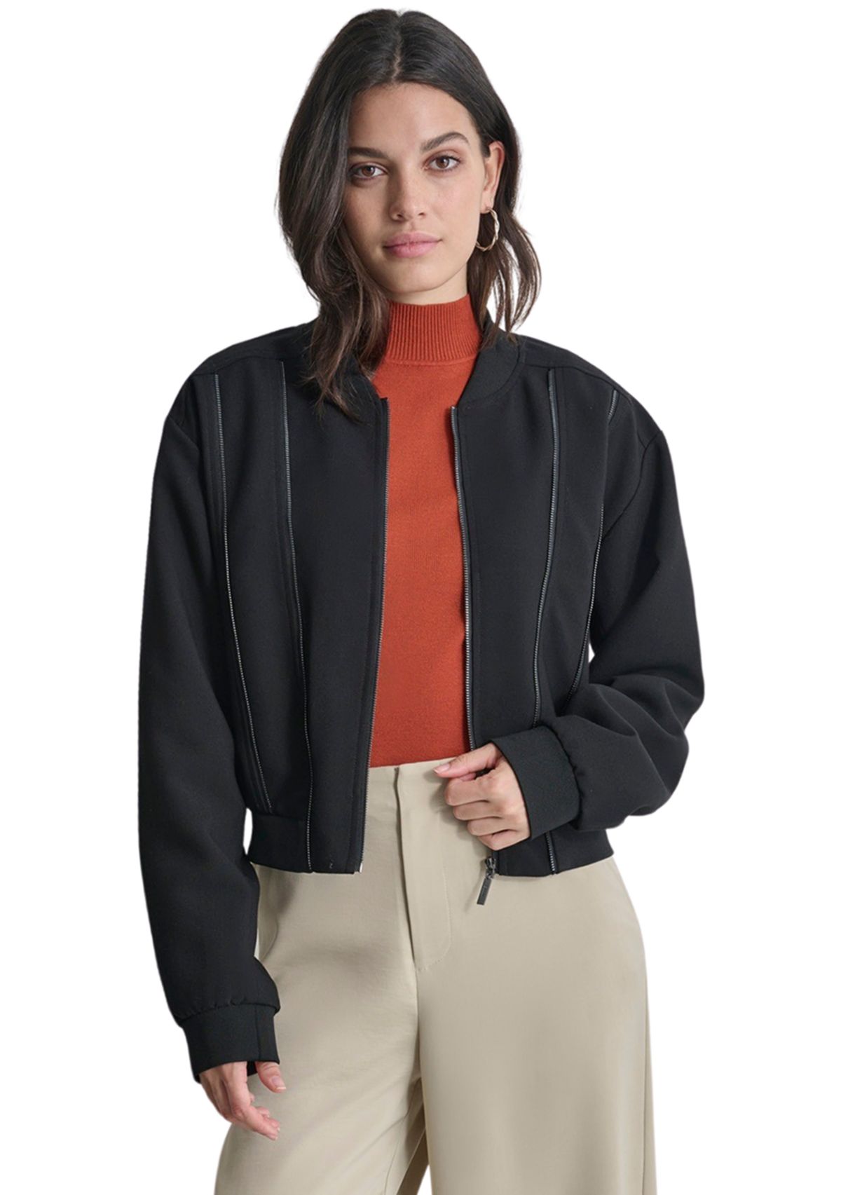 Womens Zipper Detail Bomber Jacket