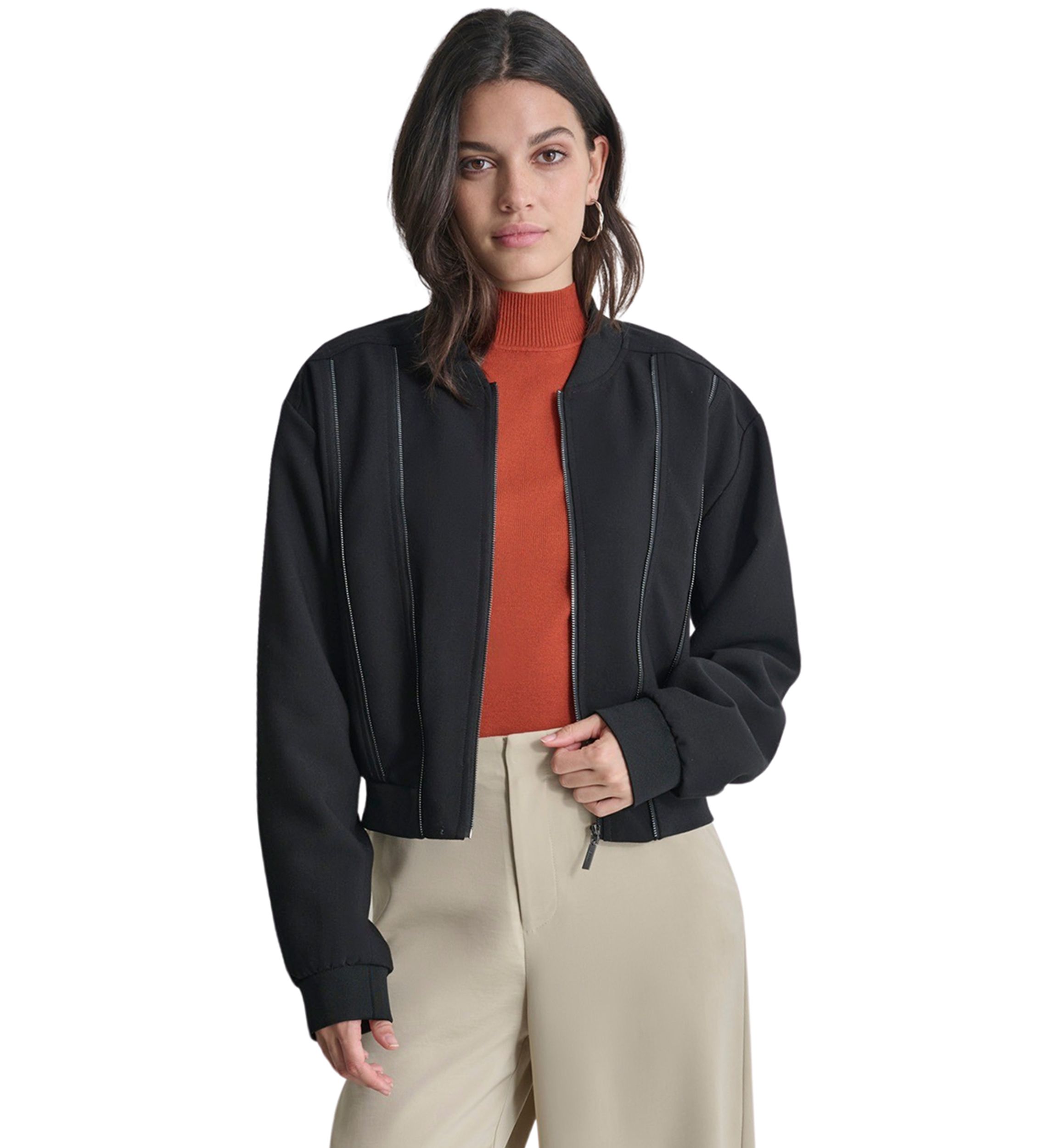 Womens Zipper Detail Bomber Jacket