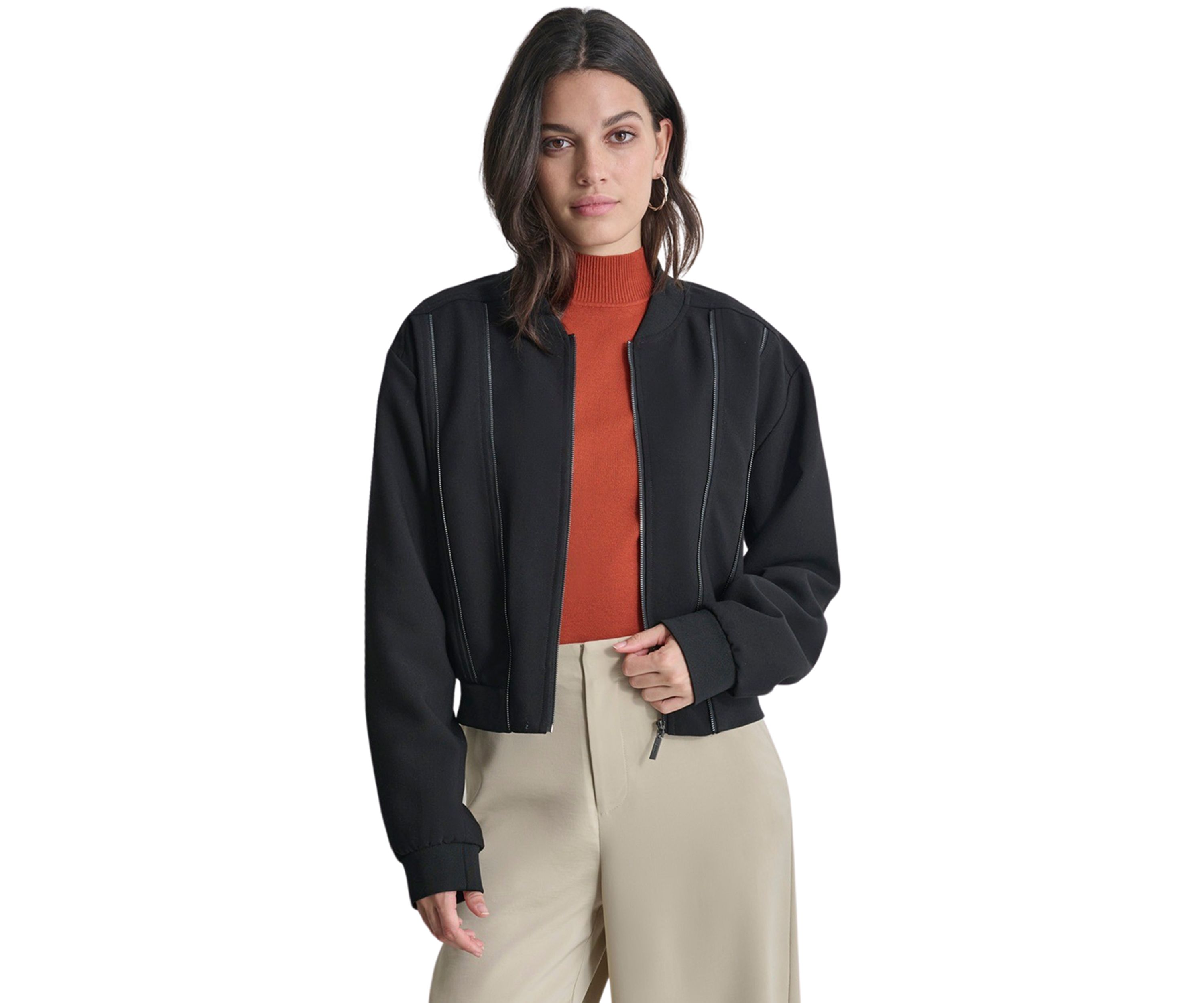 Womens Zipper Detail Bomber Jacket