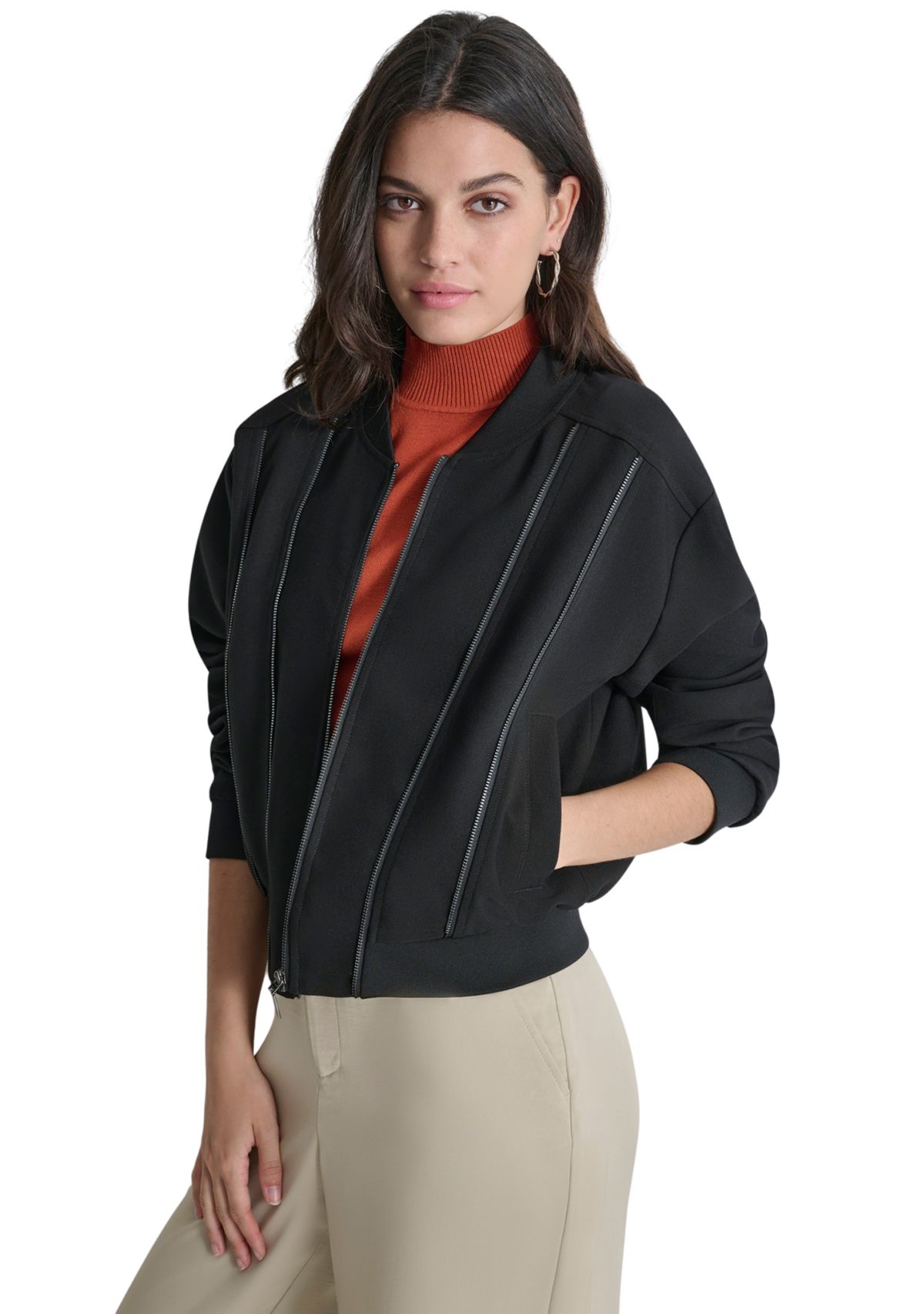 Womens Zipper Detail Bomber Jacket