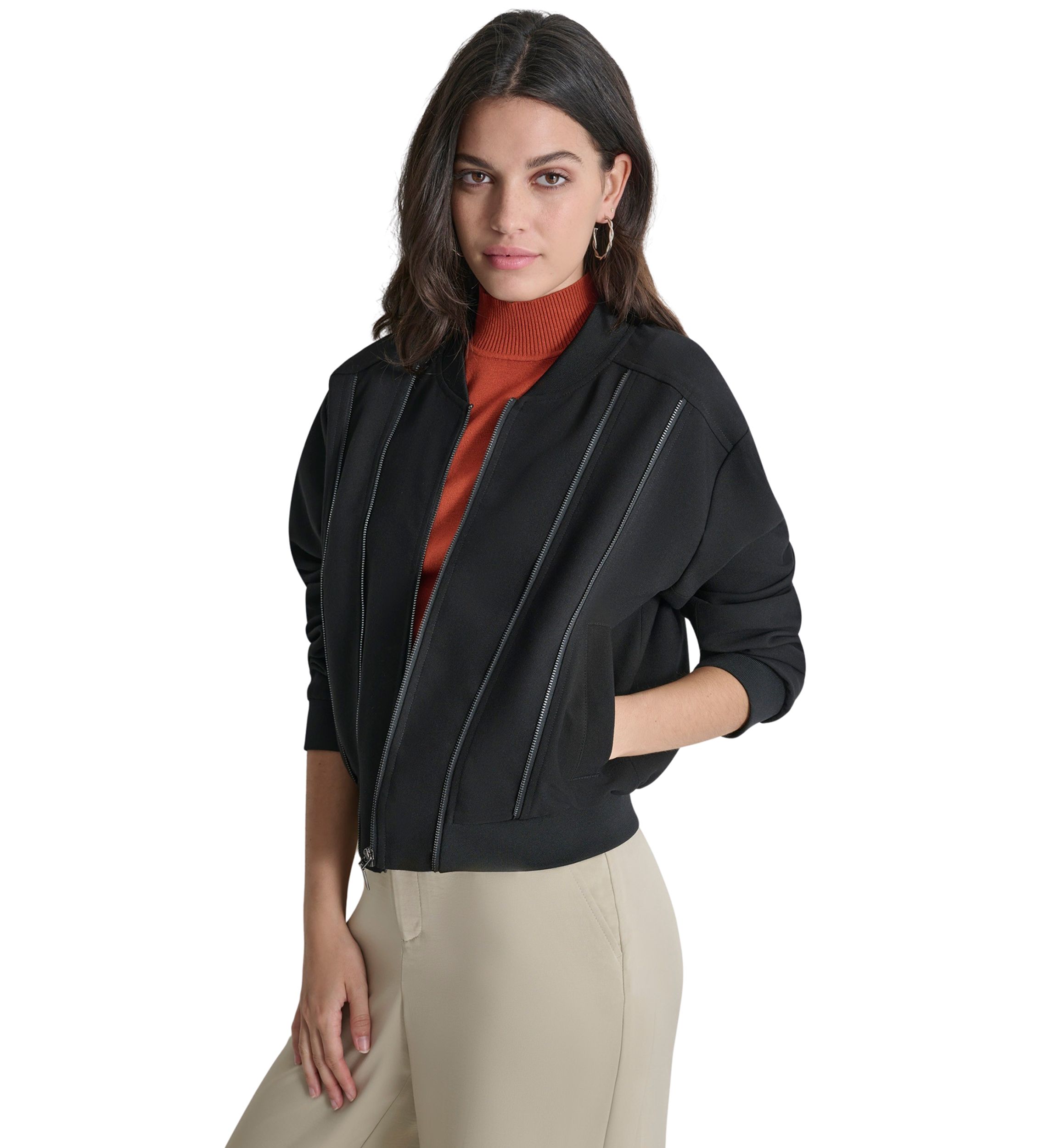 Womens Zipper Detail Bomber Jacket