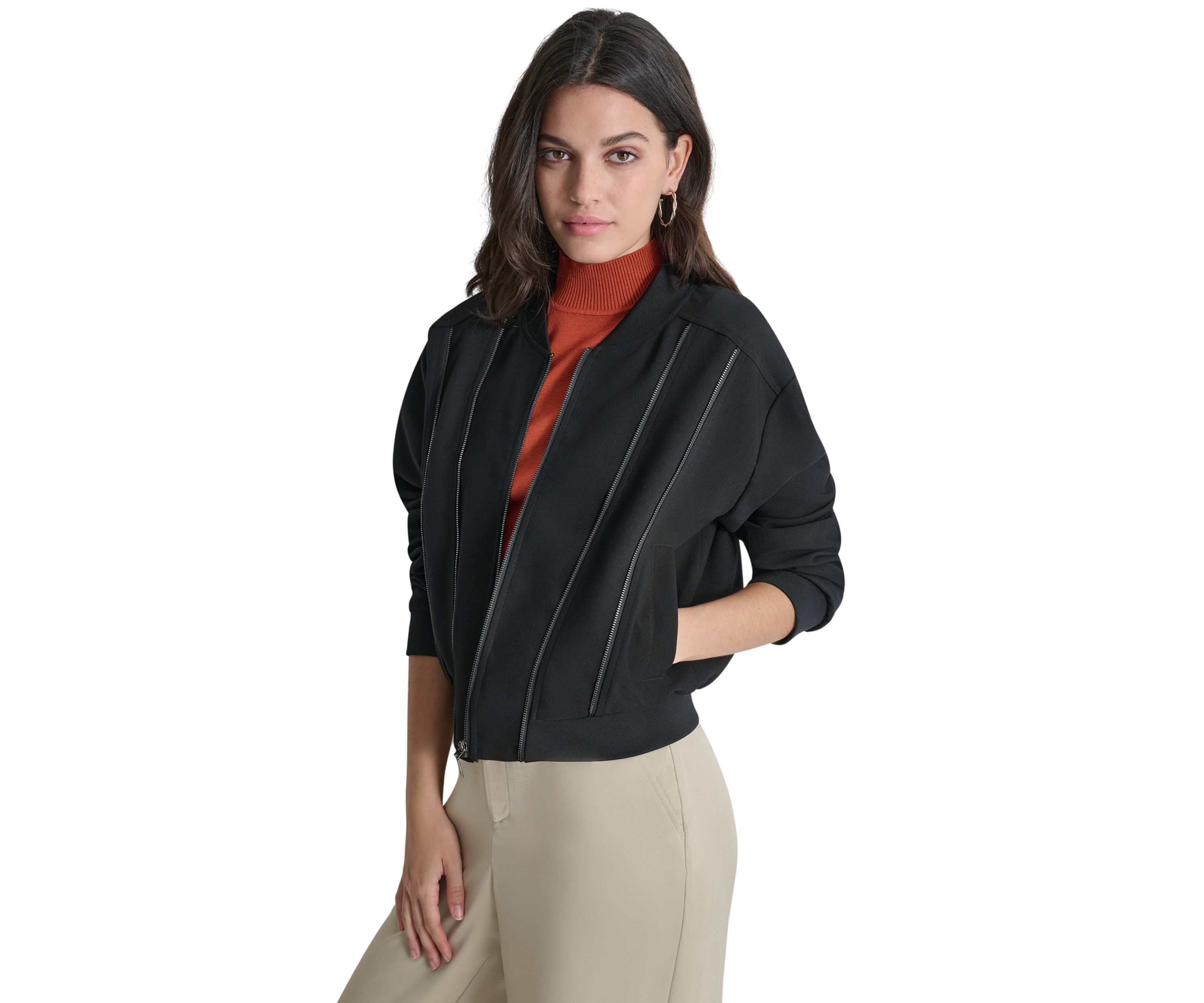 Womens Zipper Detail Bomber Jacket