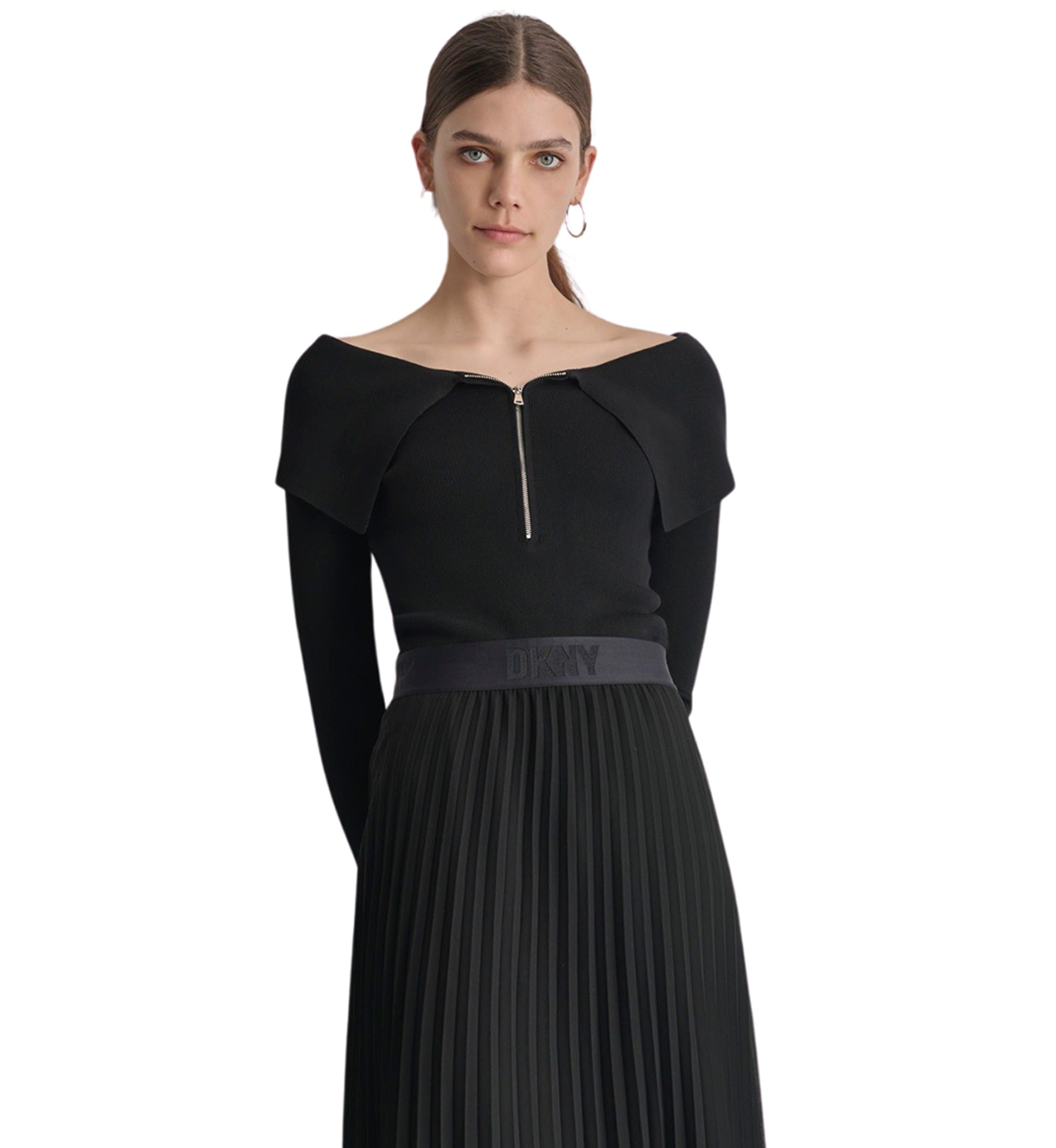 Womens Long Sleeve Zippered Collar Sweater 