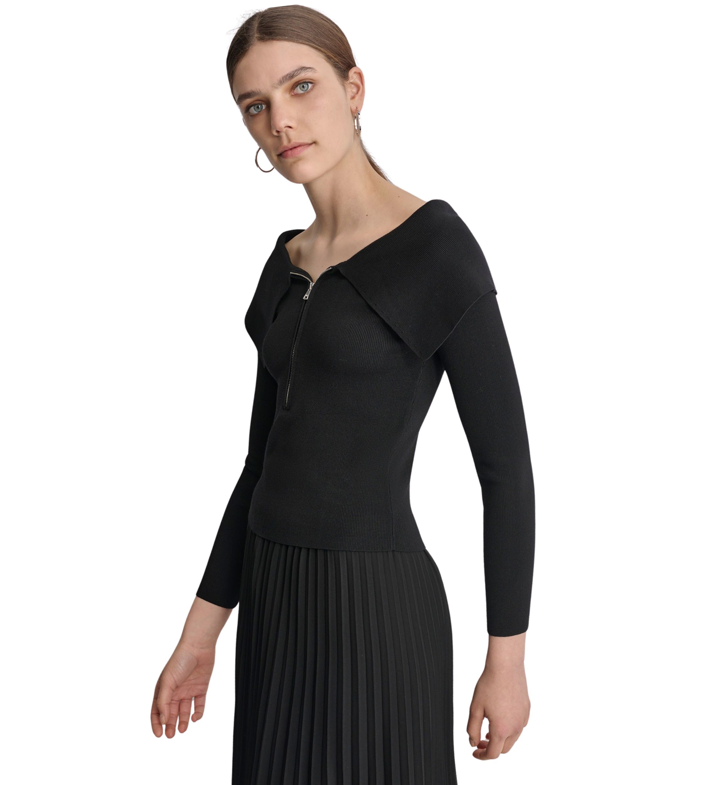 Womens Long Sleeve Zippered Collar Sweater 