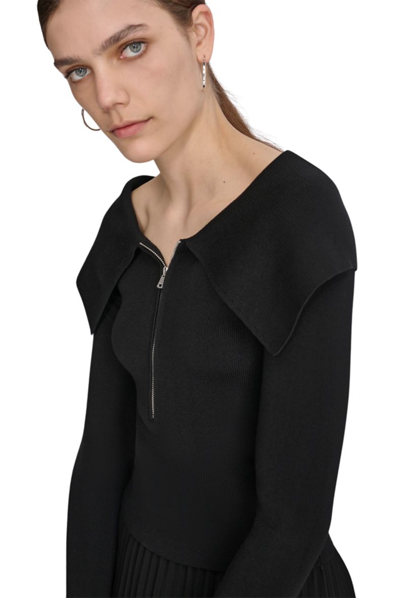 Womens Long Sleeve Zippered Collar Sweater 