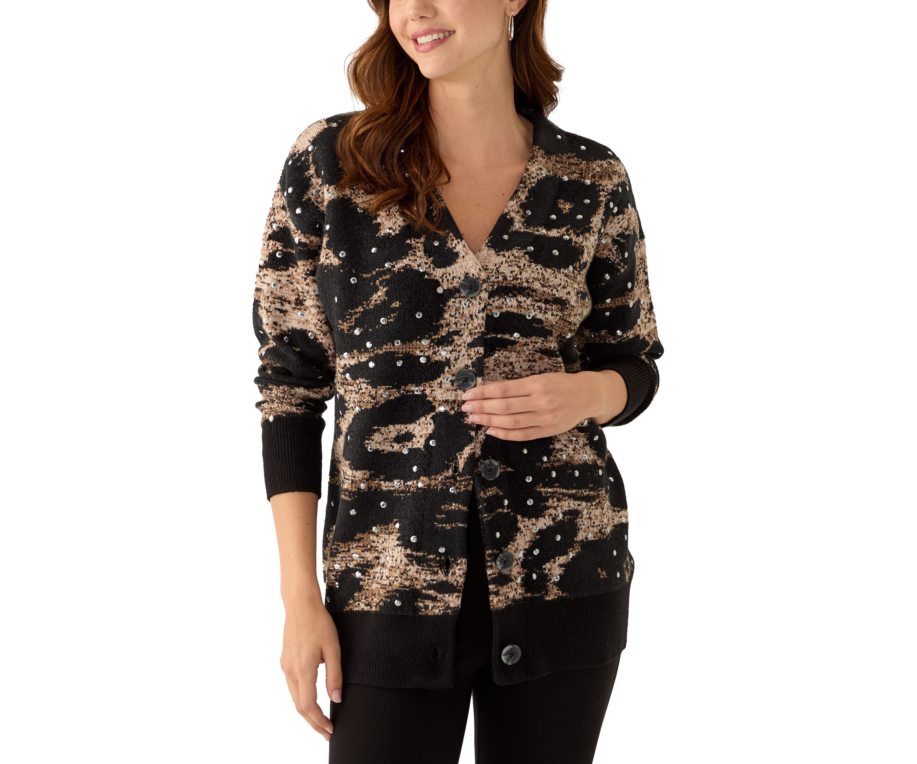 Womens Long Sleeve V-Neck Embroidered Cardigan 