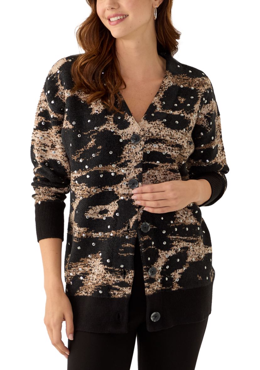 Womens Long Sleeve V-Neck Embroidered Cardigan 