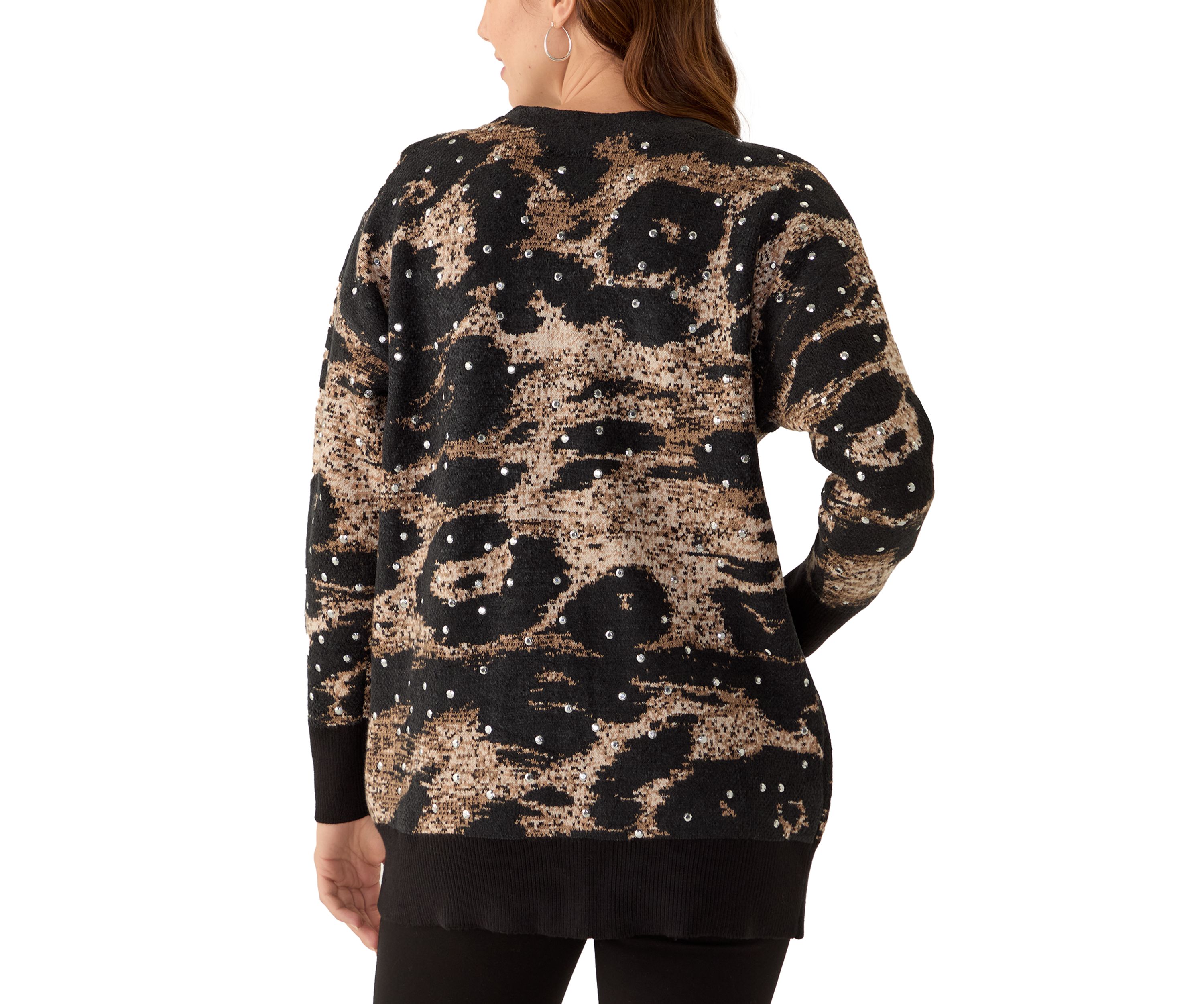 Womens Long Sleeve V-Neck Embroidered Cardigan 