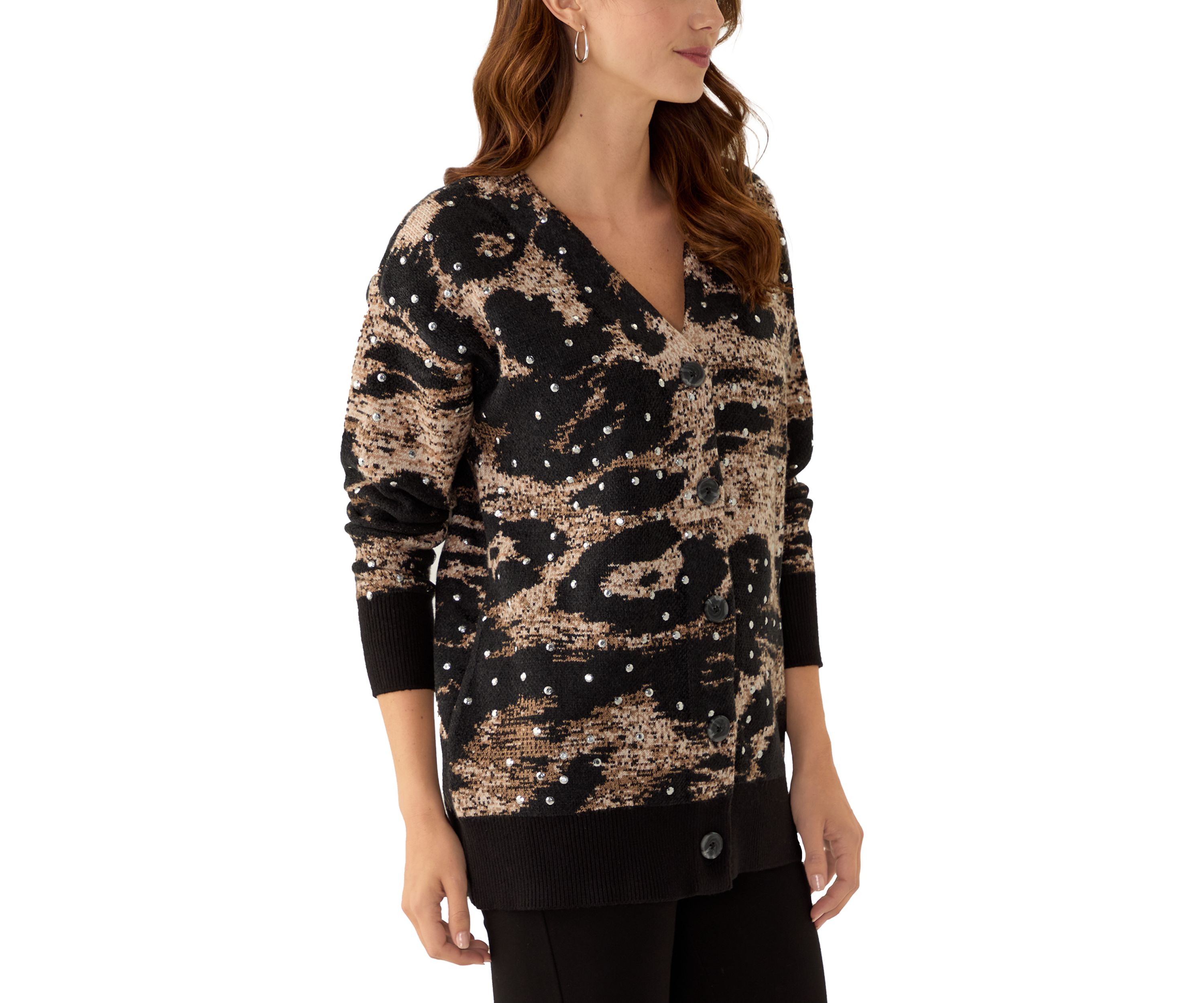 Womens Long Sleeve V-Neck Embroidered Cardigan 