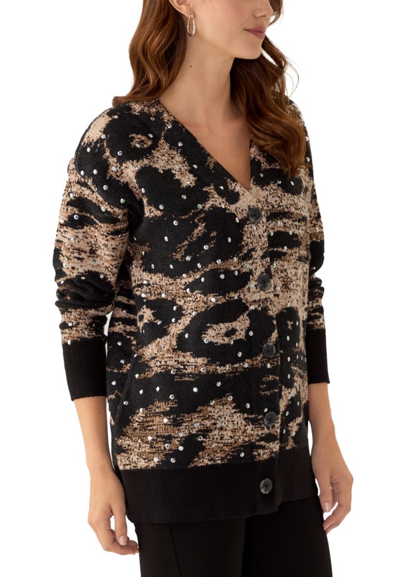 Womens Long Sleeve V-Neck Embroidered Cardigan 