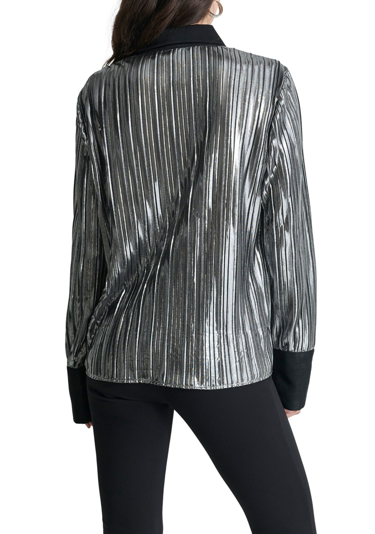 Womens Long Sleeve Foil Plisse Shirt