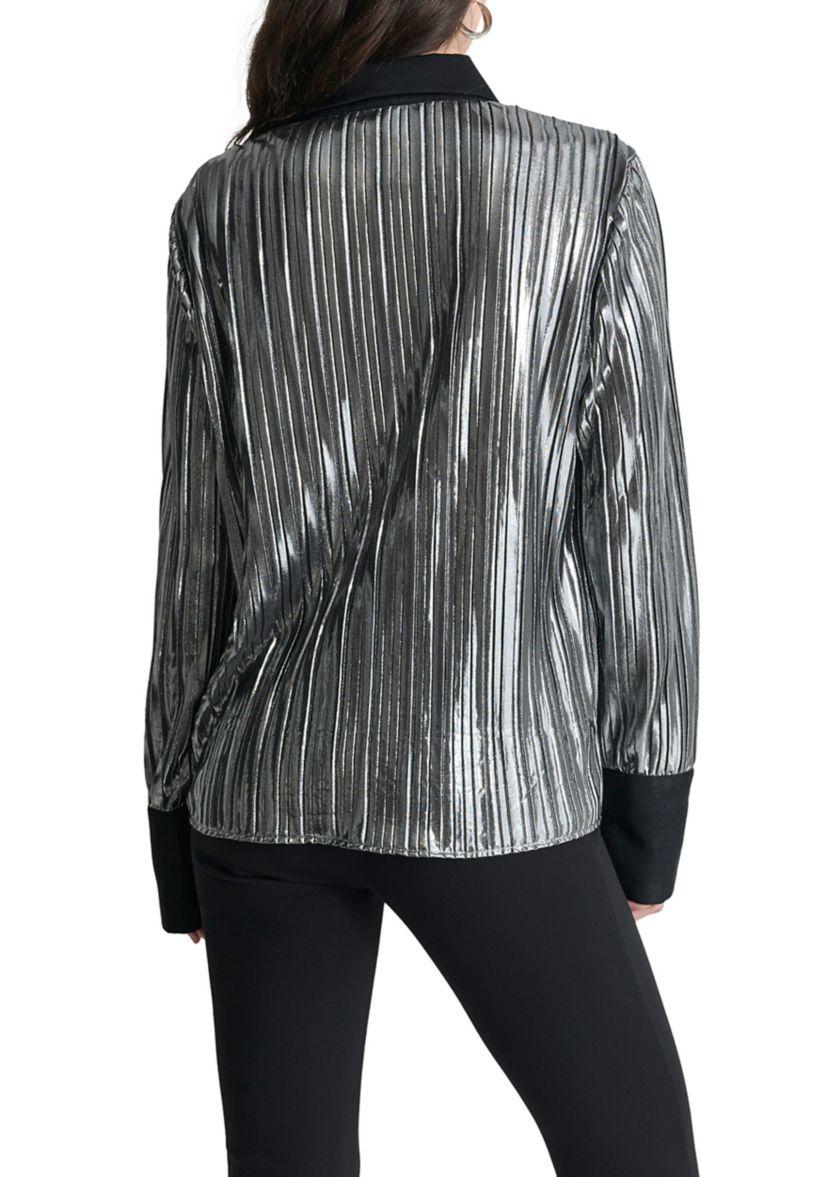 Womens Long Sleeve Foil Plisse Shirt