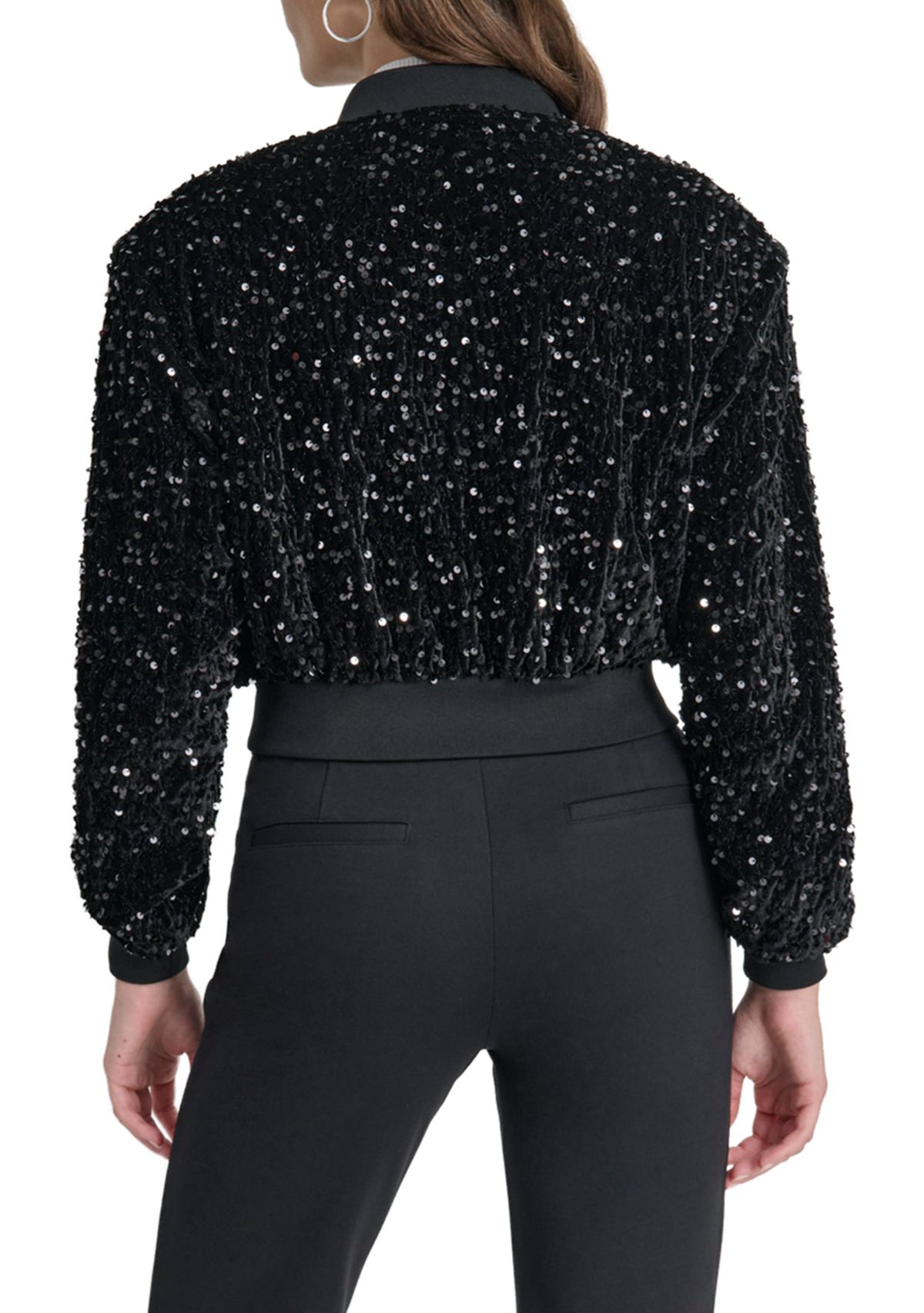 Womens Long Sleeve Velvet Sequin Bomber Jacket