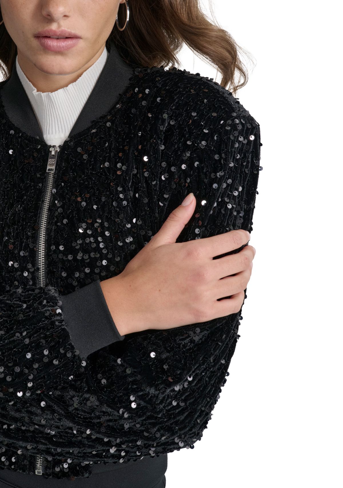 Womens Long Sleeve Velvet Sequin Bomber Jacket